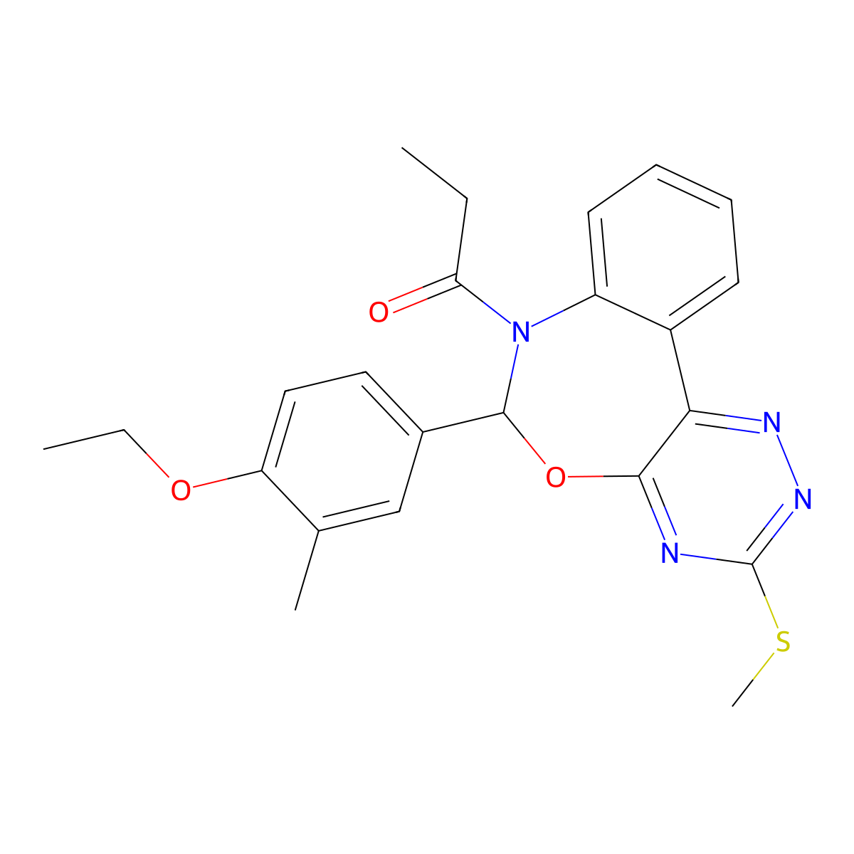 1-[6-(4-ethoxy-3-methylphenyl)-3-methylsulfanyl-6H-[1,2,4]triazino[5,6-d][3,1]benzoxazepin-7-yl]propan-1-one molecular structure, CAS 430465-09-1