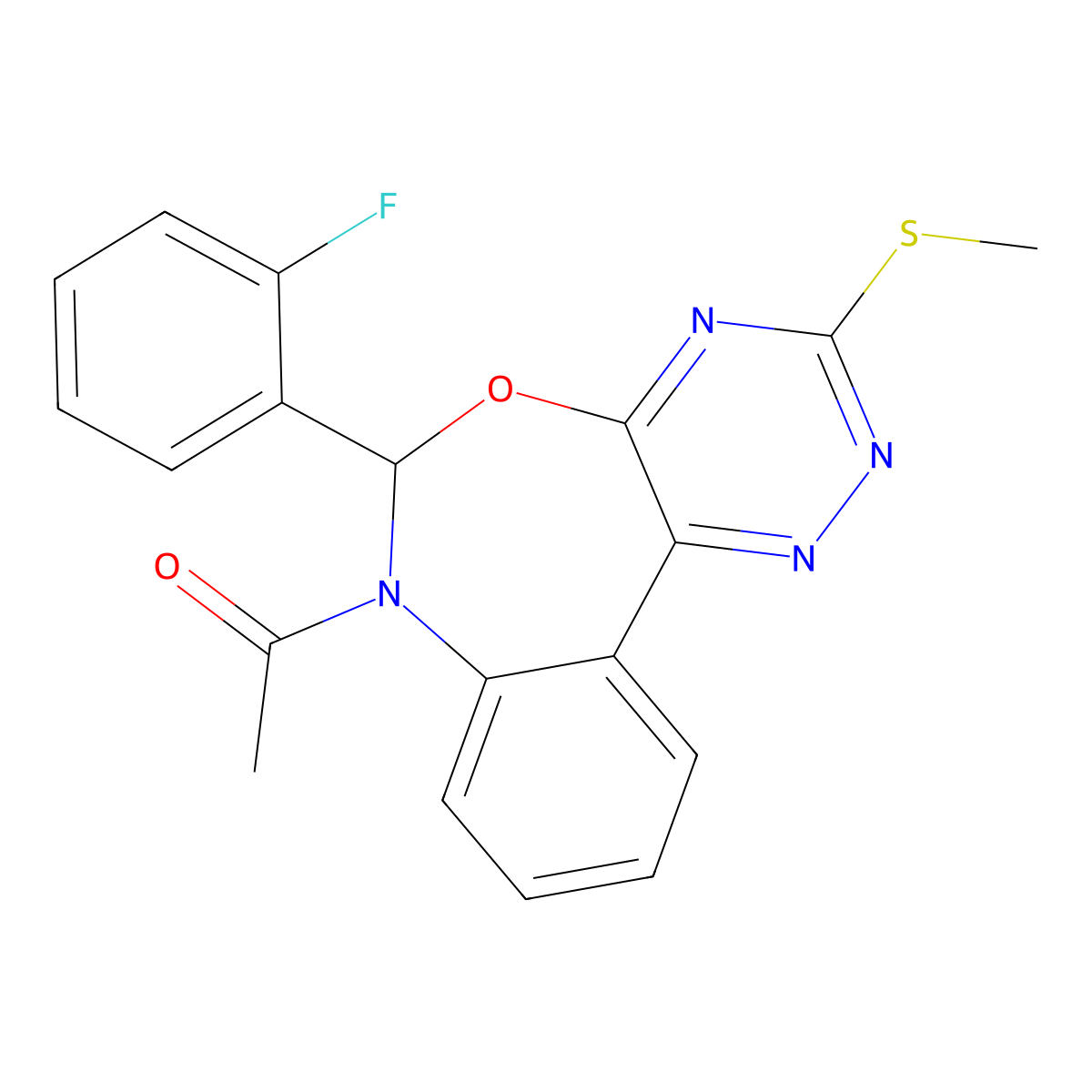 1-[6-(2-fluorophenyl)-3-methylsulfanyl-6H-[1,2,4]triazino[5,6-d][3,1]benzoxazepin-7-yl]ethanone molecular structure, CAS 430465-71-7