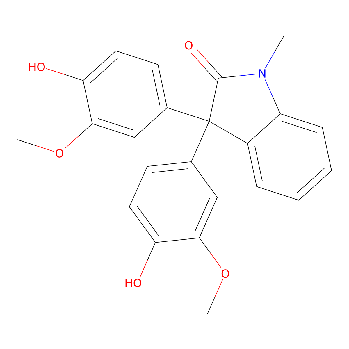1-Ethyl-3,3-bis(4-hydroxy-3-methoxyphenyl)indol-2-one molecular structure, CAS 430467-62-2