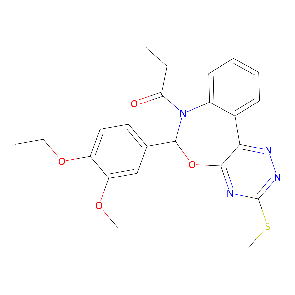 1-[6-(4-ethoxy-3-methoxyphenyl)-3-methylsulfanyl-6H-[1,2,4]triazino[5,6-d][3,1]benzoxazepin-7-yl]propan-1-one molecular structure, CAS 430467-81-5