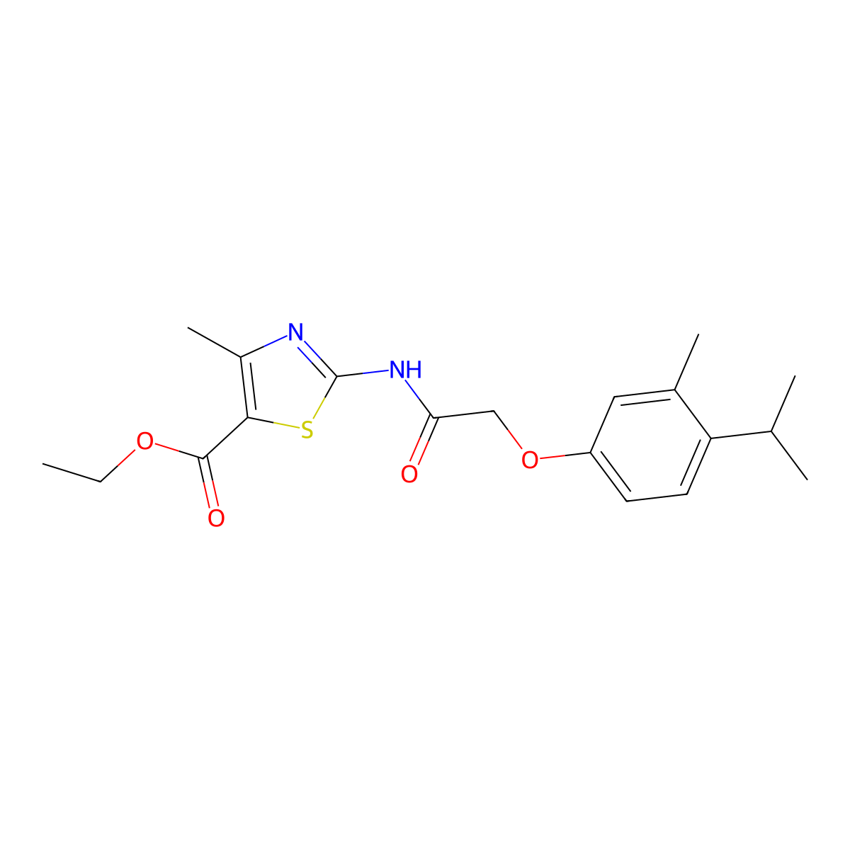 Ethyl 2-{[(4-isopropyl-3-methylphenoxy)acetyl]amino}-4-methyl-1,3-thiazole-5-carboxylate molecular structure, CAS 430468-38-5