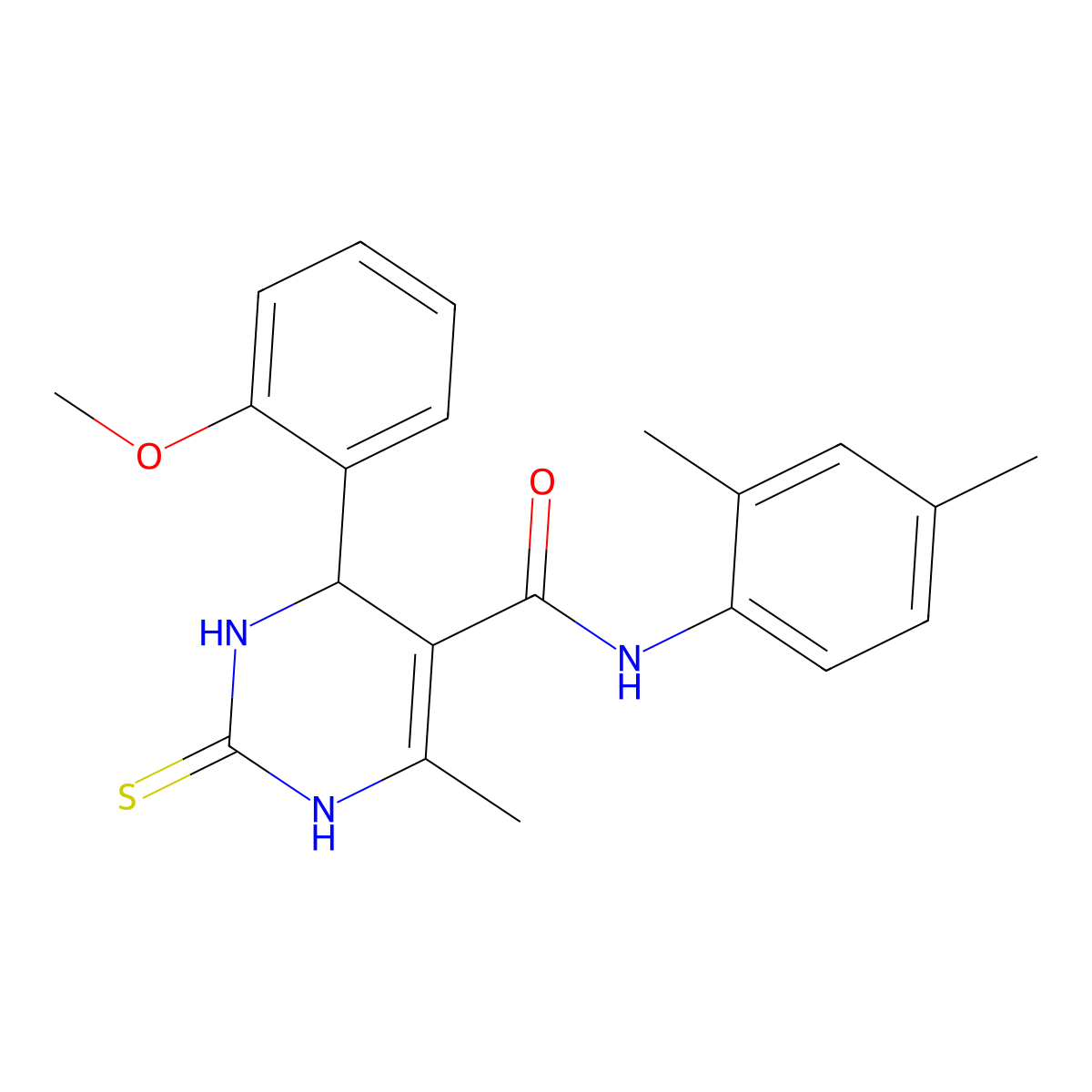 N-(2,4-dimethylphenyl)-4-(2-methoxyphenyl)-6-methyl-2-thioxo-1,2,3,4-tetrahydropyrimidine-5-carboxamide molecular structure, CAS 430468-48-7