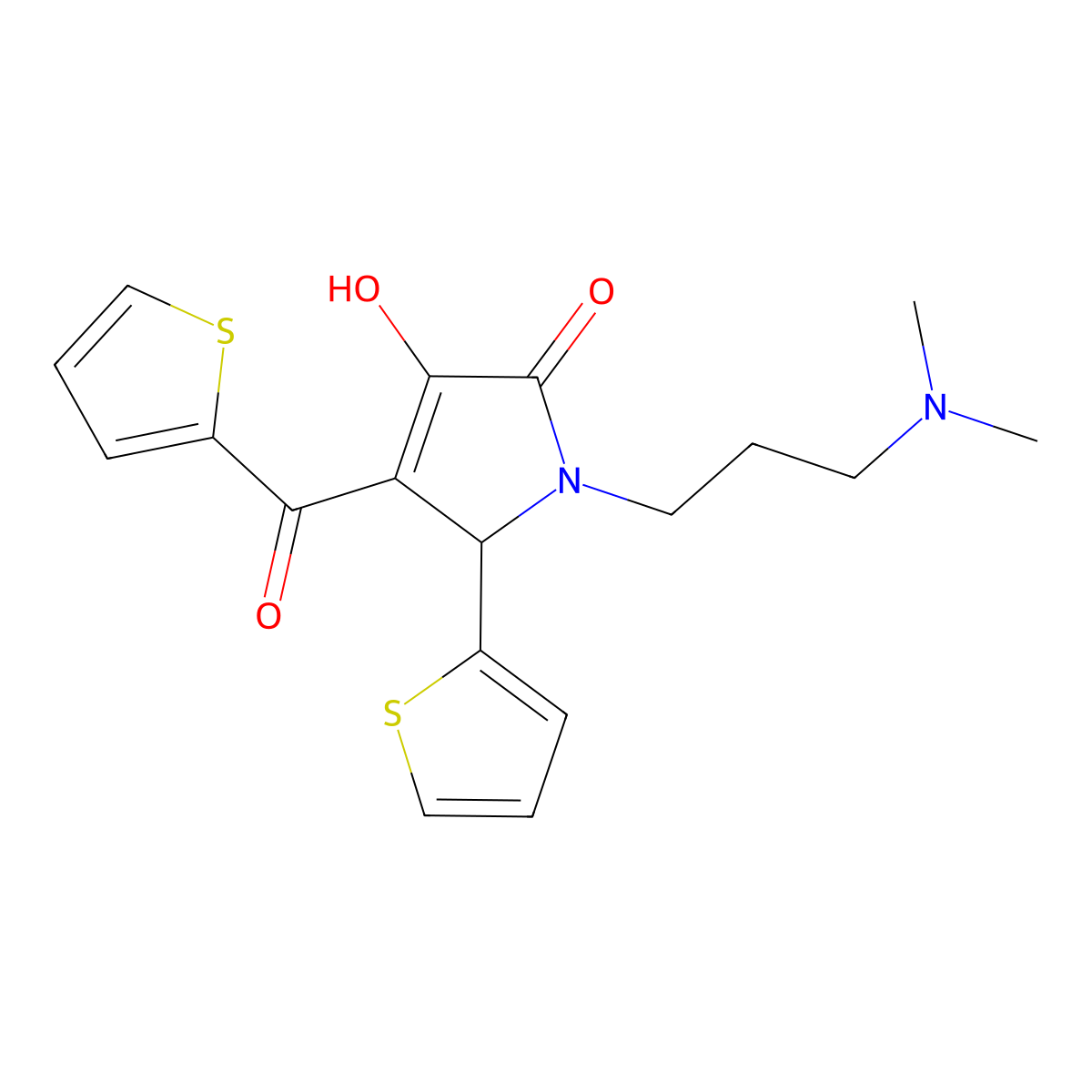 1-[3-(Dimethylamino)propyl]-3-hydroxy-5-(2-thienyl)-4-(2-thienylcarbonyl)-3-py rrolin-2-one molecular structure, CAS 430468-54-5