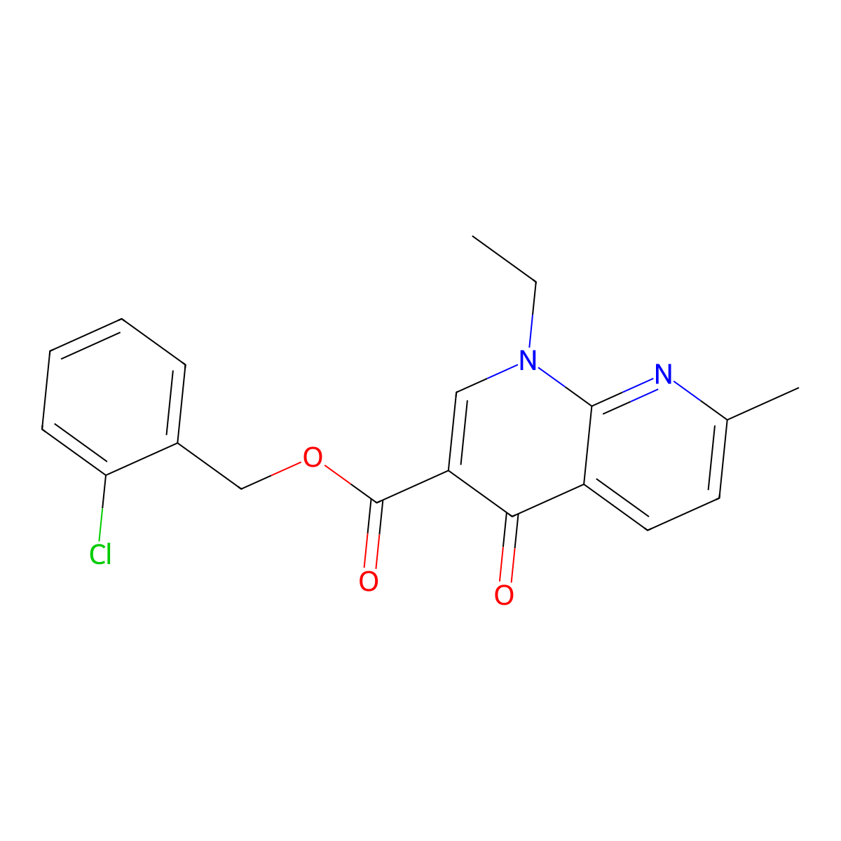 2-Chlorobenzyl 1-ethyl-7-methyl-4-oxo-1,4-dihydro-1,8-naphthyridine-3-carboxylate molecular structure, CAS 430468-60-3