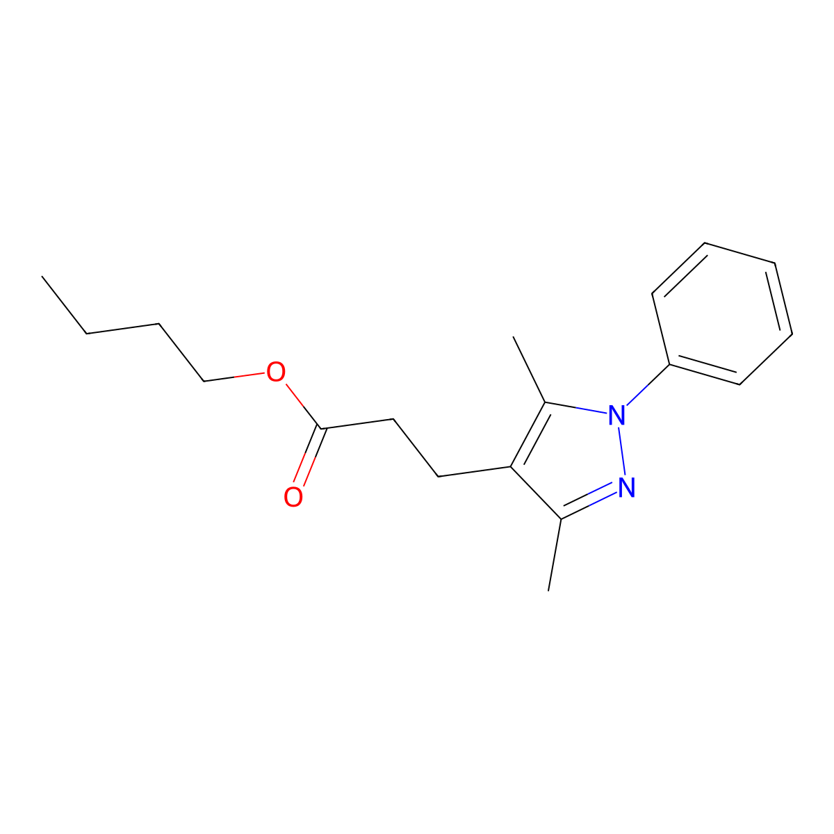 butyl 3-(3,5-dimethyl-1-phenyl-1H-pyrazol-4-yl)propanoate molecular structure, CAS 430468-62-5