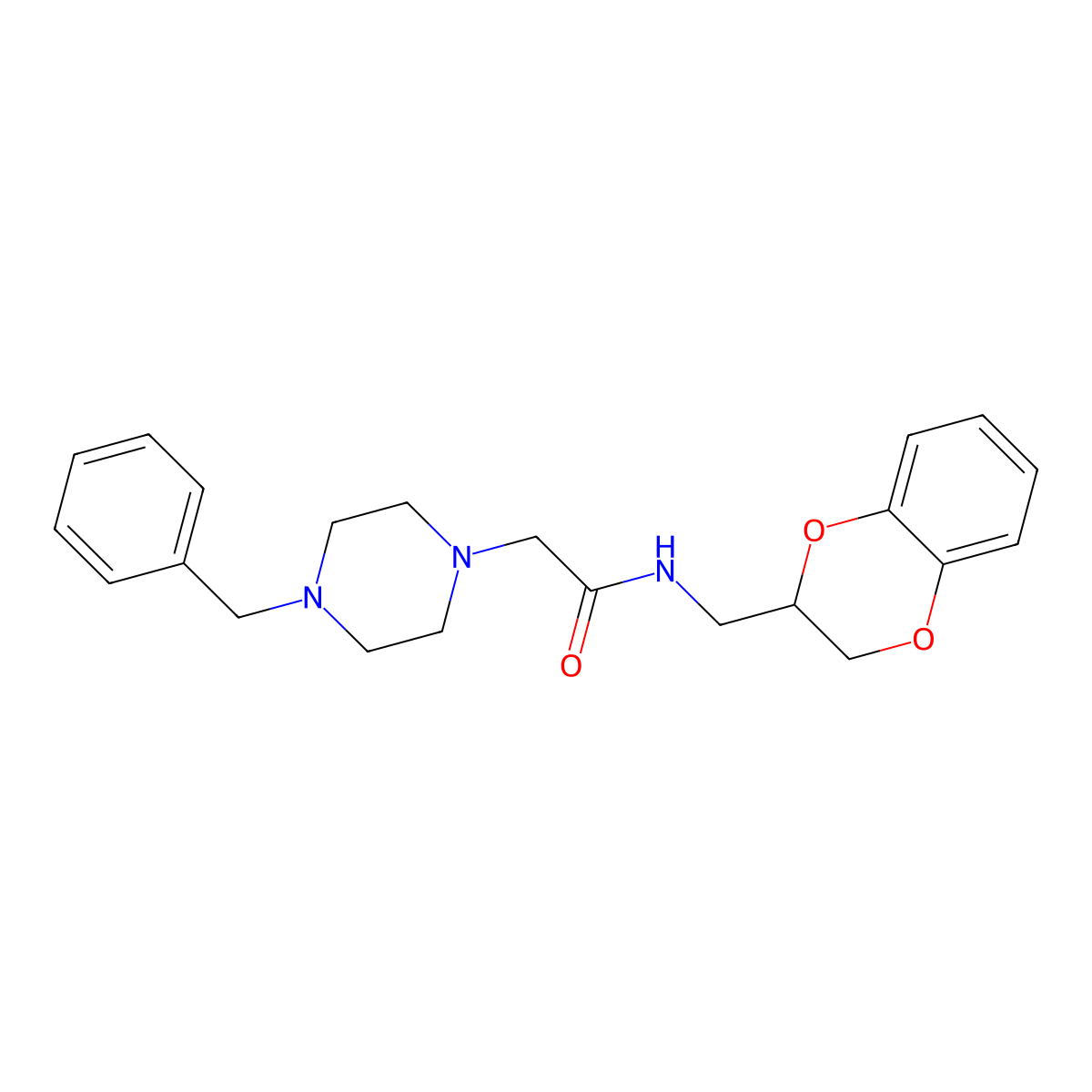 2-(4-benzylpiperazin-1-yl)-N-(2,3-dihydro-1,4-benzodioxin-3-ylmethyl)acetamide molecular structure, CAS 430469-10-6
