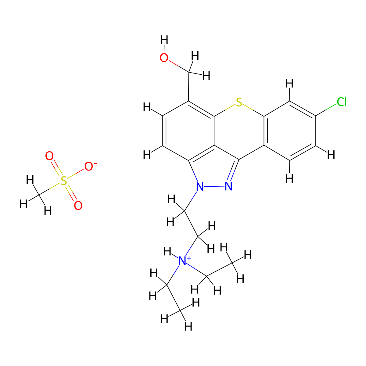 2H-(1)Benzothiopyrano(4,3,2-cd)indazole-5-methanol, 8-chloro-2-(2-(diethylamino)ethyl)-, methanesulfonate (salt) molecular structure, CAS 43047-59-2