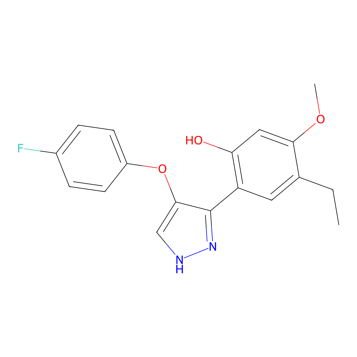 4-ethyl-2-(4-(4-fluorophenoxy)-1H-pyrazol-3-yl)-5-methoxyphenol molecular structure, CAS 430470-45-4