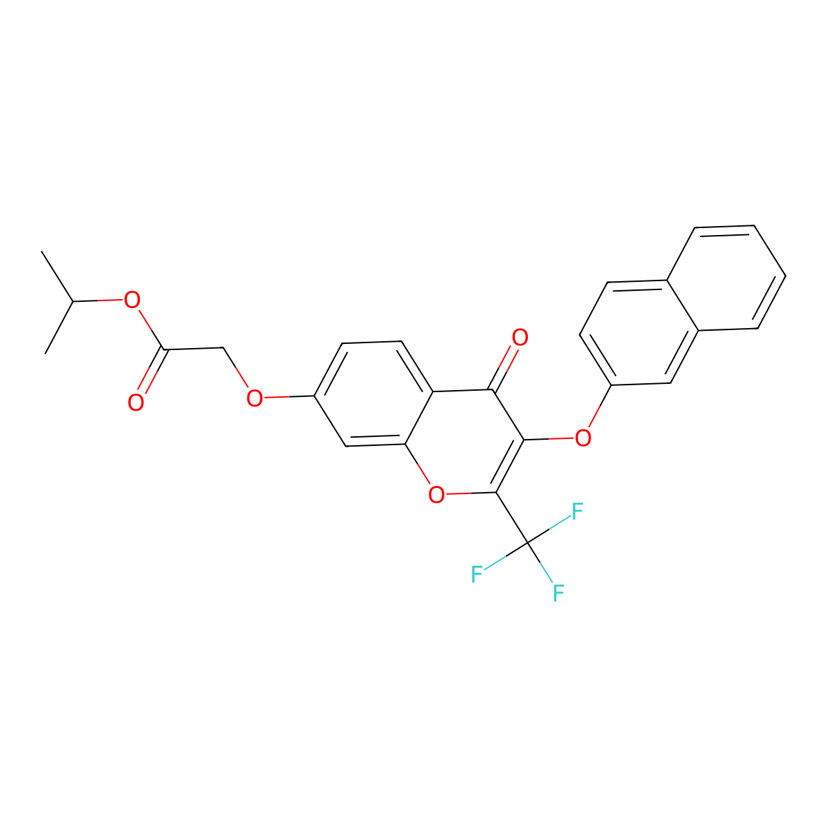 isopropyl 2-((3-(naphthalen-2-yloxy)-4-oxo-2-(trifluoromethyl)-4H-chromen-7-yl)oxy)acetate molecular structure, CAS 430470-48-7
