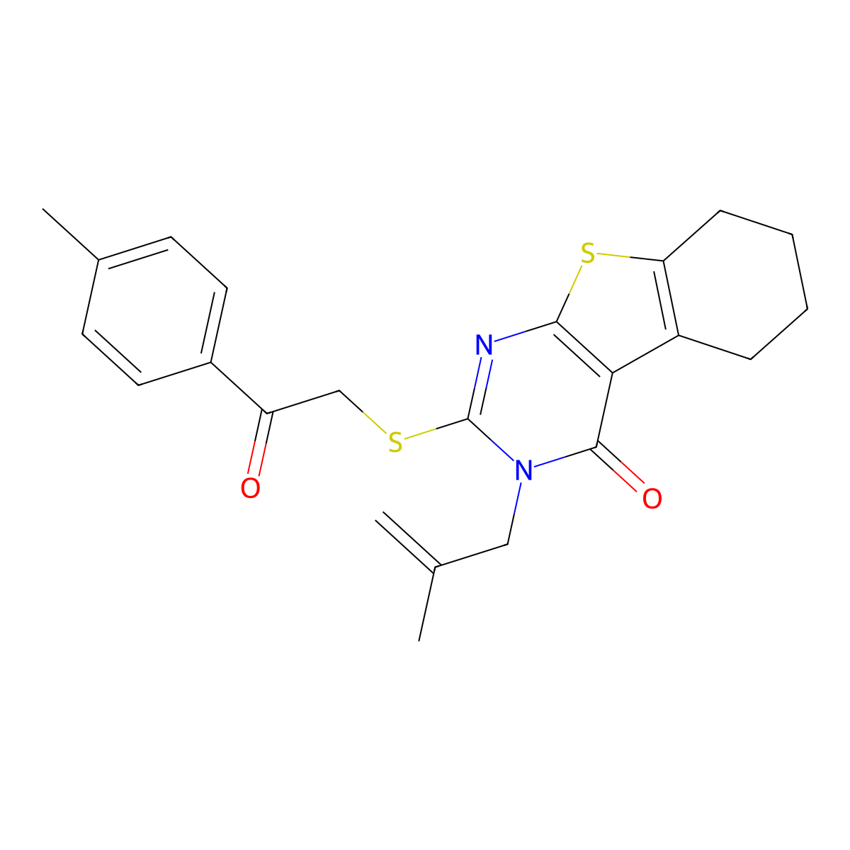2-[2-(4-Methylphenyl)-2-oxoethyl]sulfanyl-3-(2-methylprop-2-enyl)-5,6,7,8-tetrahydro-[1]benzothiolo[2,3-d]pyrimidin-4-one molecular structure, CAS 430470-81-8