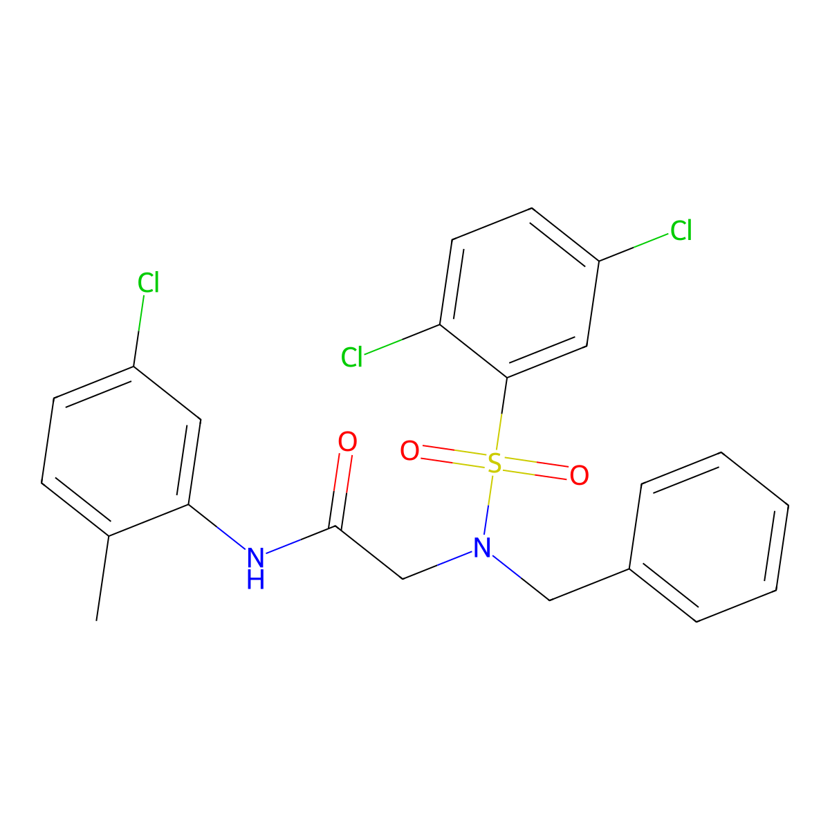 2-[benzyl-(2,5-dichlorophenyl)sulfonylamino]-N-(5-chloro-2-methylphenyl)acetamide molecular structure, CAS 430471-03-7