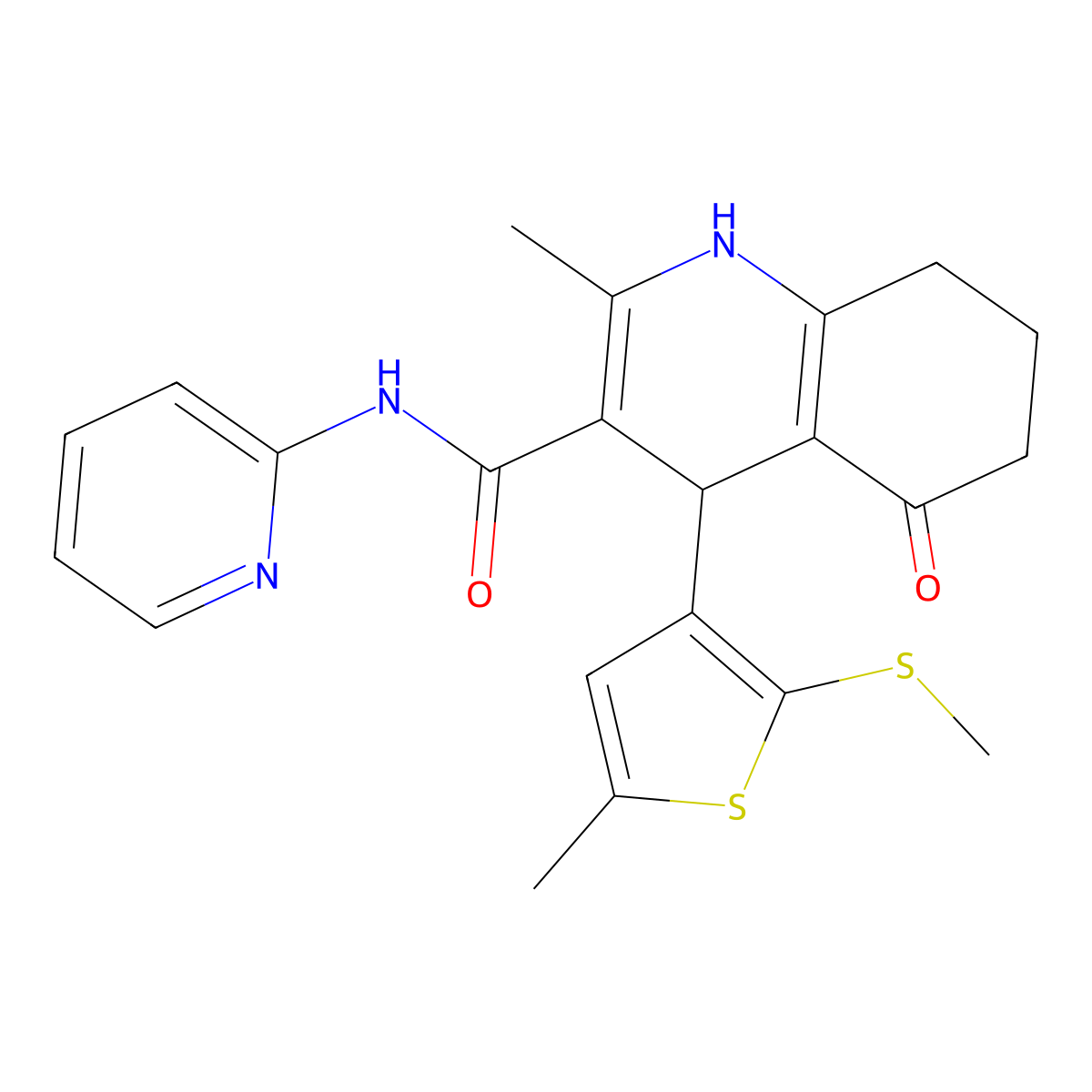 2-Methyl-4-[5-methyl-2-(methylsulfanyl)-3-thienyl]-5-oxo-N-(2-pyridinyl)-1,4,5,6,7,8-hexahydro-3-quinolinecarboxamide molecular structure, CAS 430471-08-2