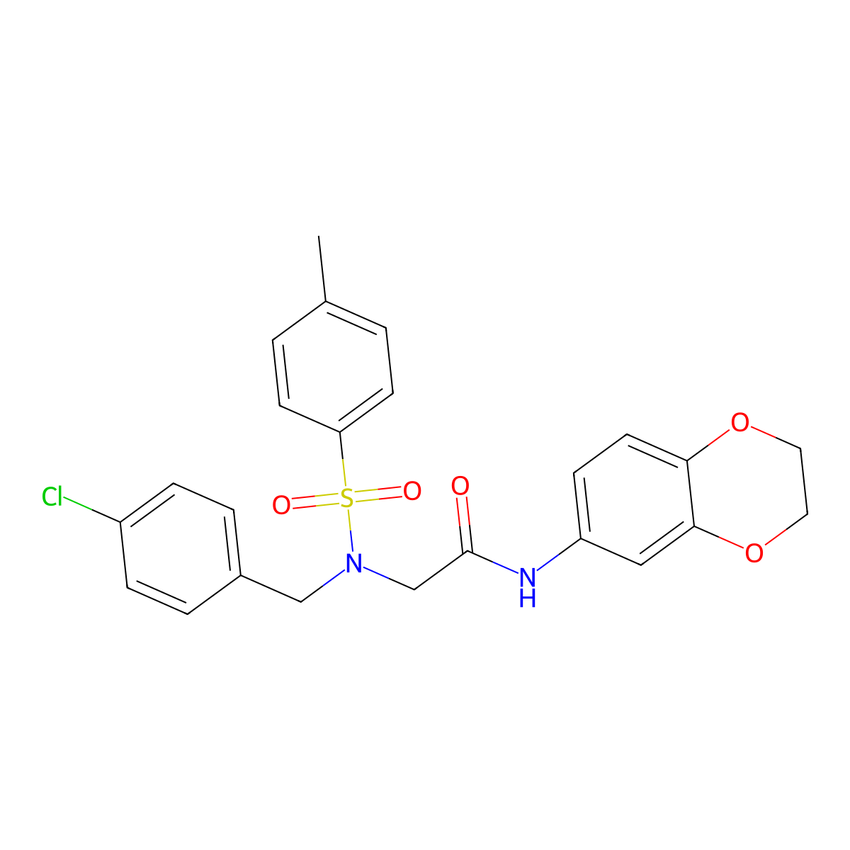 2-[(4-chlorophenyl)methyl-(4-methylphenyl)sulfonylamino]-N-(2,3-dihydro-1,4-benzodioxin-6-yl)acetamide molecular structure, CAS 430471-37-7