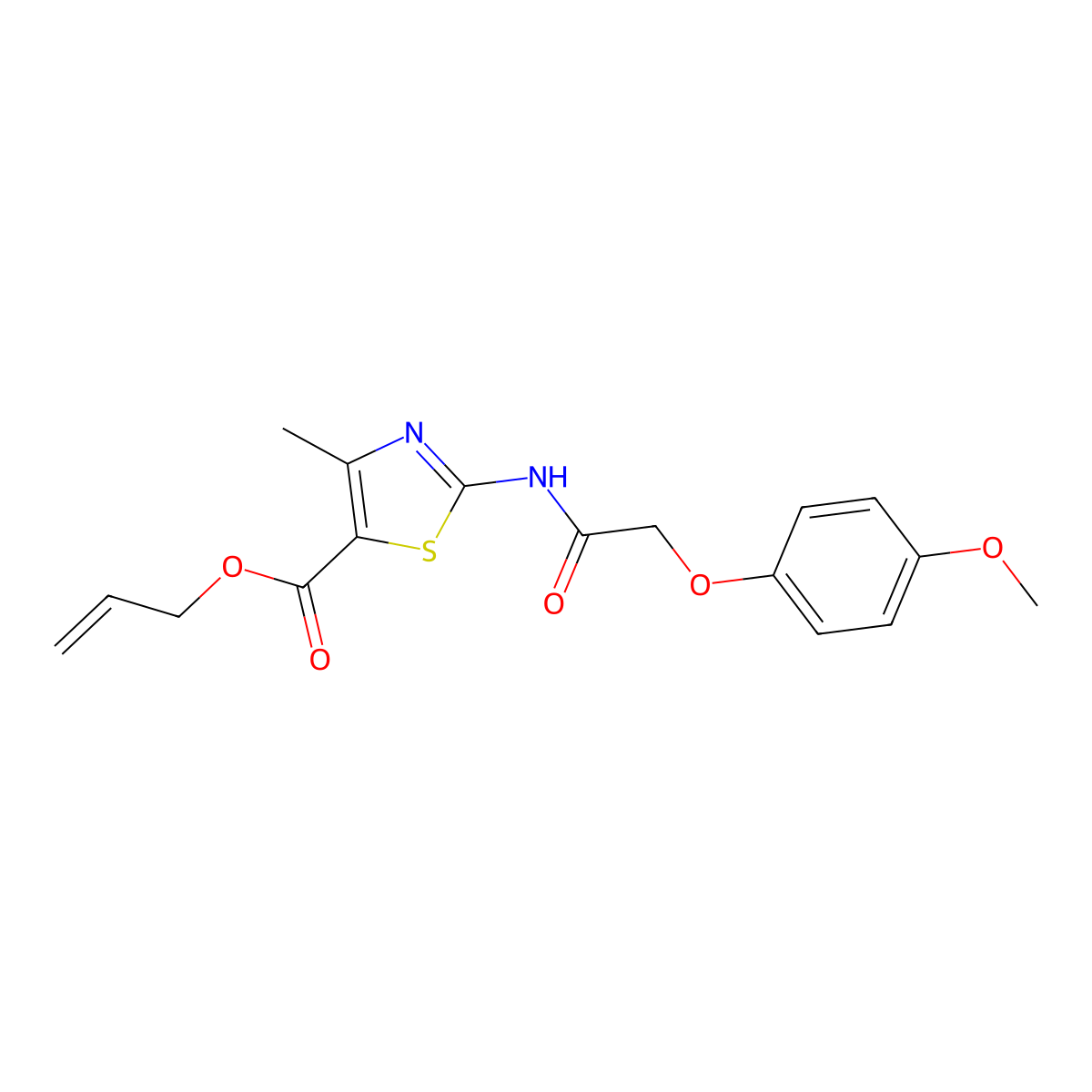 Allyl 2-{[(4-methoxyphenoxy)acetyl]amino}-4-methyl-1,3-thiazole-5-carboxylate molecular structure, CAS 430471-41-3