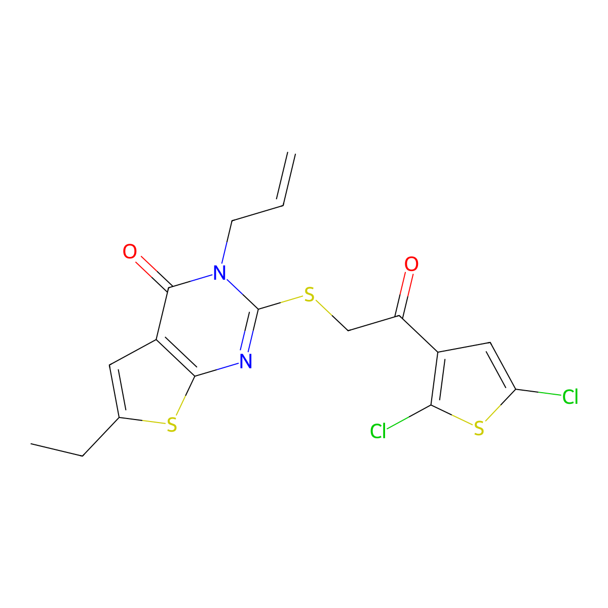 2-[2-(2,5-Dichlorothiophen-3-yl)-2-oxoethyl]sulfanyl-6-ethyl-3-prop-2-enylthieno[2,3-d]pyrimidin-4-one molecular structure, CAS 430471-74-2