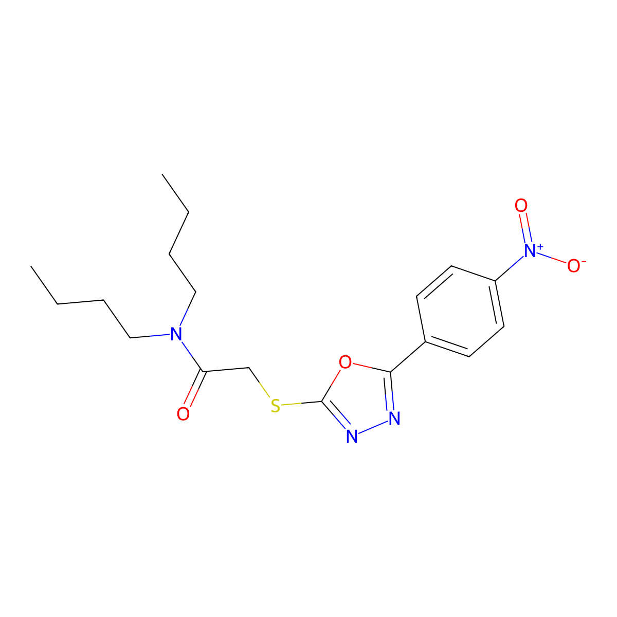 N,N-dibutyl-2-{[5-(4-nitrophenyl)-1,3,4-oxadiazol-2-yl]sulfanyl}acetamide molecular structure, CAS 430471-86-6