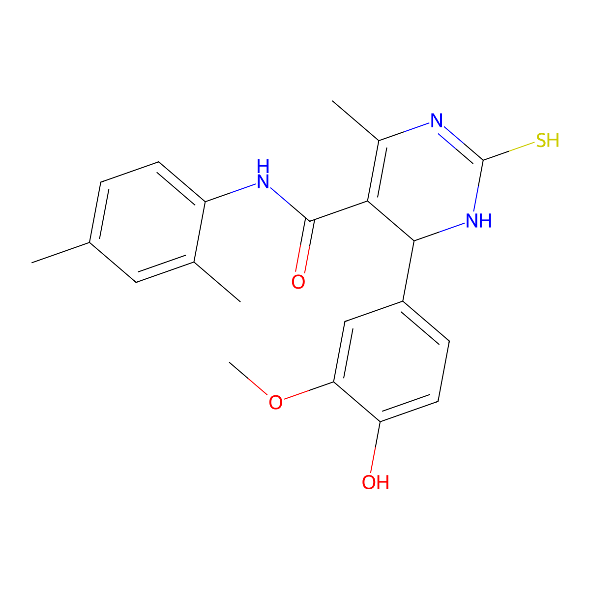 N-(2,4-dimethylphenyl)-4-(4-hydroxy-3-methoxyphenyl)-6-methyl-2-sulfanylidene-3,4-dihydro-1H-pyrimidine-5-carboxamide molecular structure, CAS 430471-88-8