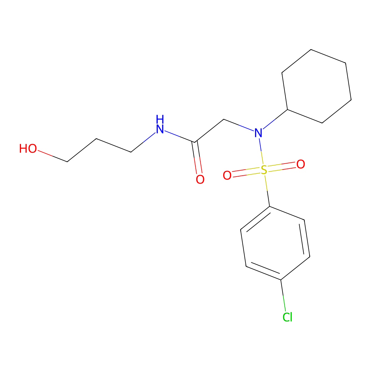 2-[(4-chlorophenyl)sulfonyl-cyclohexylamino]-N-(3-hydroxypropyl)acetamide molecular structure, CAS 430472-05-2