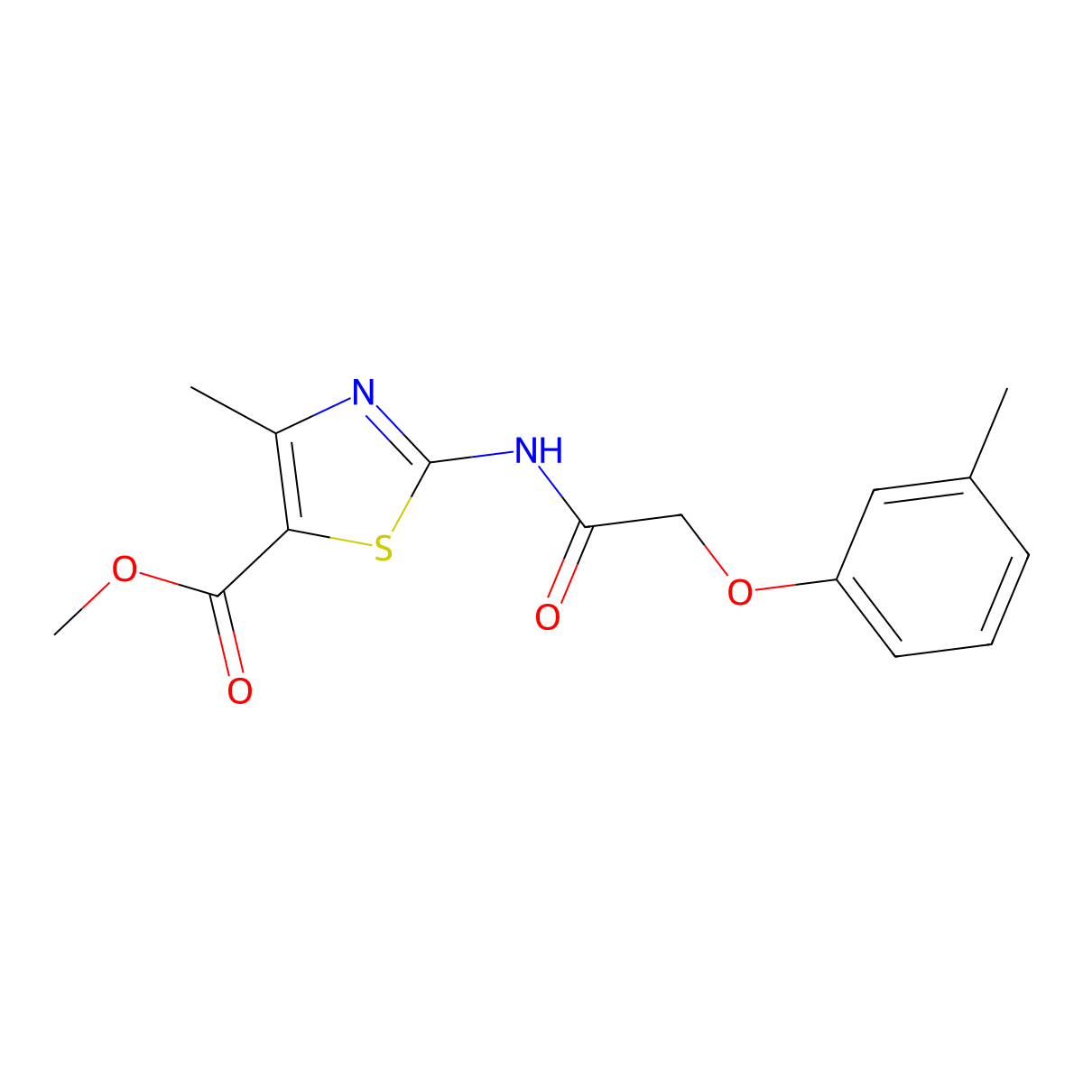 Methyl 4-methyl-2-{[(3-methylphenoxy)acetyl]amino}-1,3-thiazole-5-carboxylate molecular structure, CAS 430472-10-9