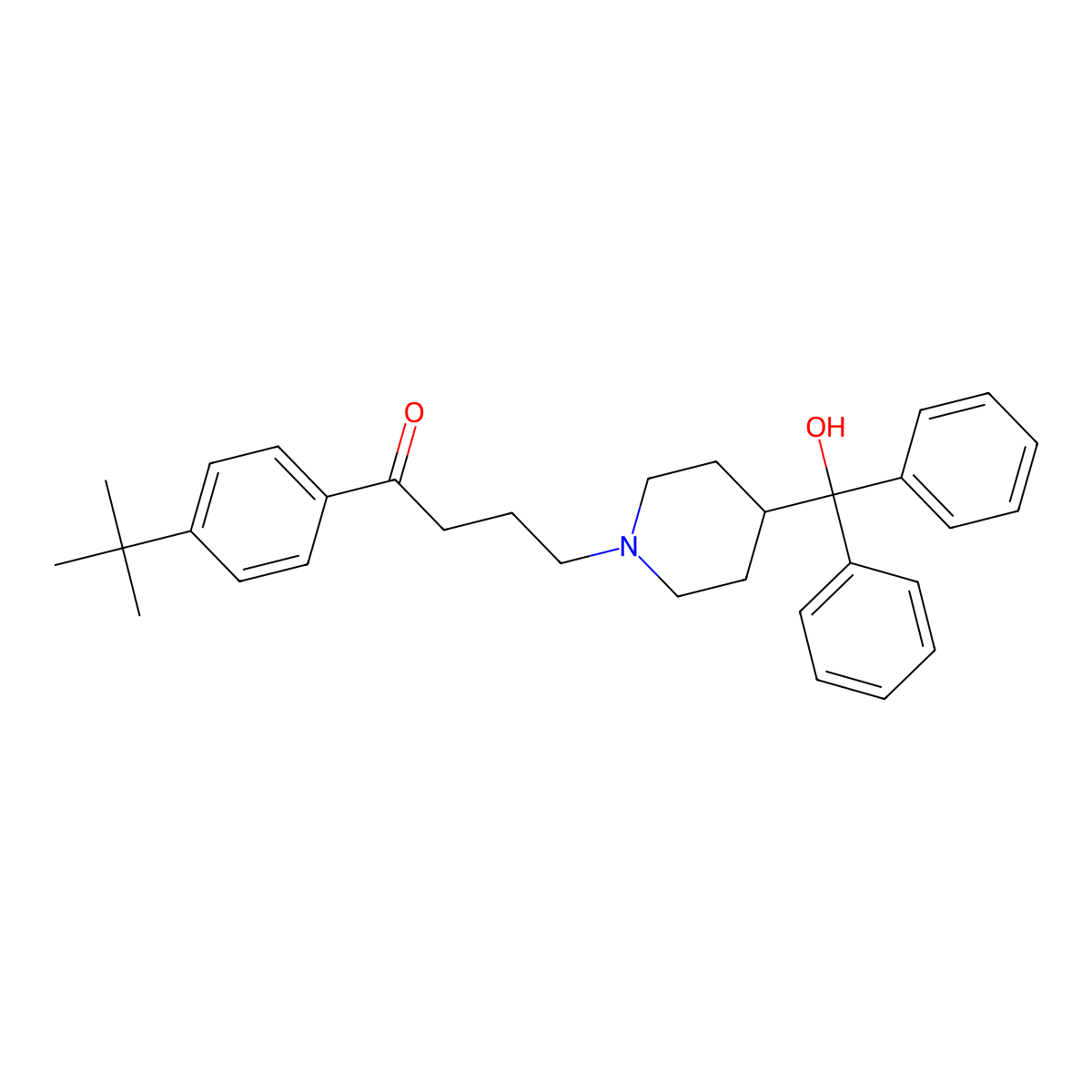4'-tert-Butyl-4-(4-(hydroxybenzhydryl)piperidino)butyrophenone molecular structure, CAS 43076-30-8