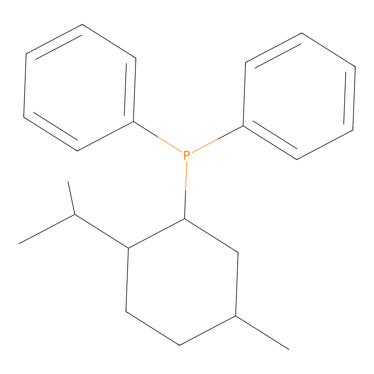 ((1S,2S,5R)-2-Isopropyl-5-methylcyclohexyl)diphenylphosphine molecular structure, CAS 43077-29-8