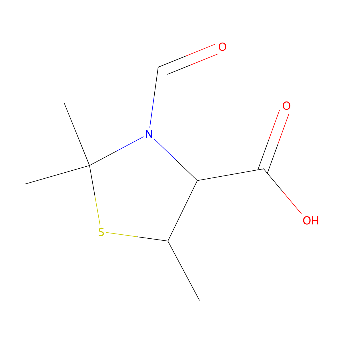 3-Formyl-2,2,5-trimethyl-1,3-thiazolidine-4-carboxylic acid molecular structure, CAS 43083-60-9