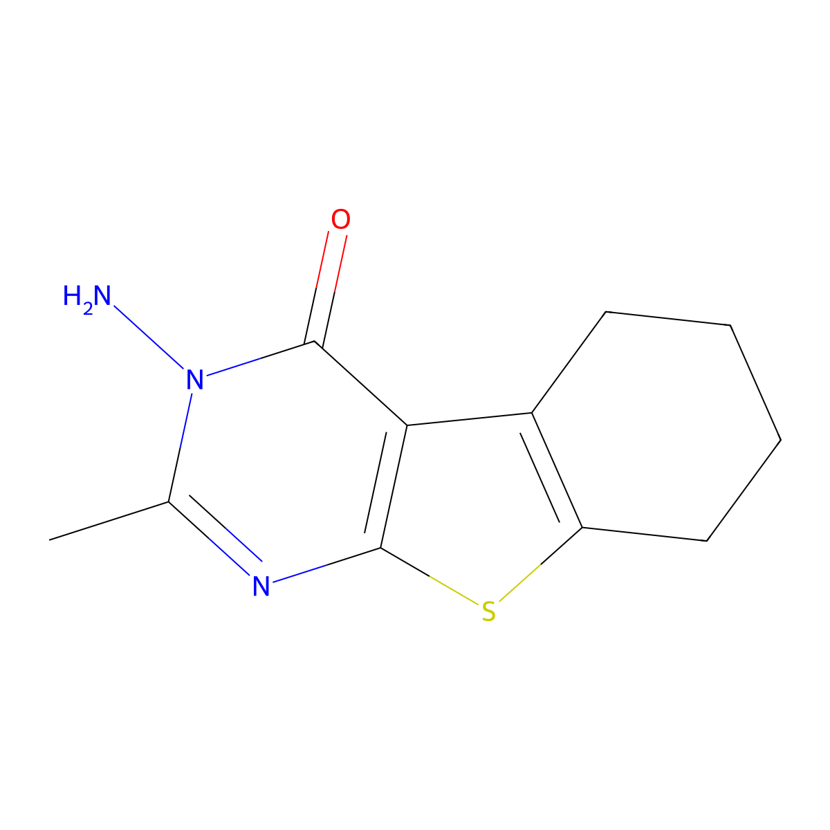 3-Amino-5,6,7,8-tetrahydro-2-methyl(1)benzothieno(2,3-d)pyrimidin-4(3H)-one molecular structure, CAS 43088-52-4