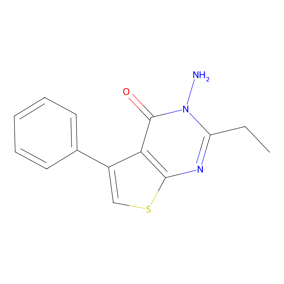 3-Amino-2-ethyl-5-phenyl-3,4-dihydrothieno[2,3-d]pyrimidin-4-one molecular structure, CAS 43088-56-8