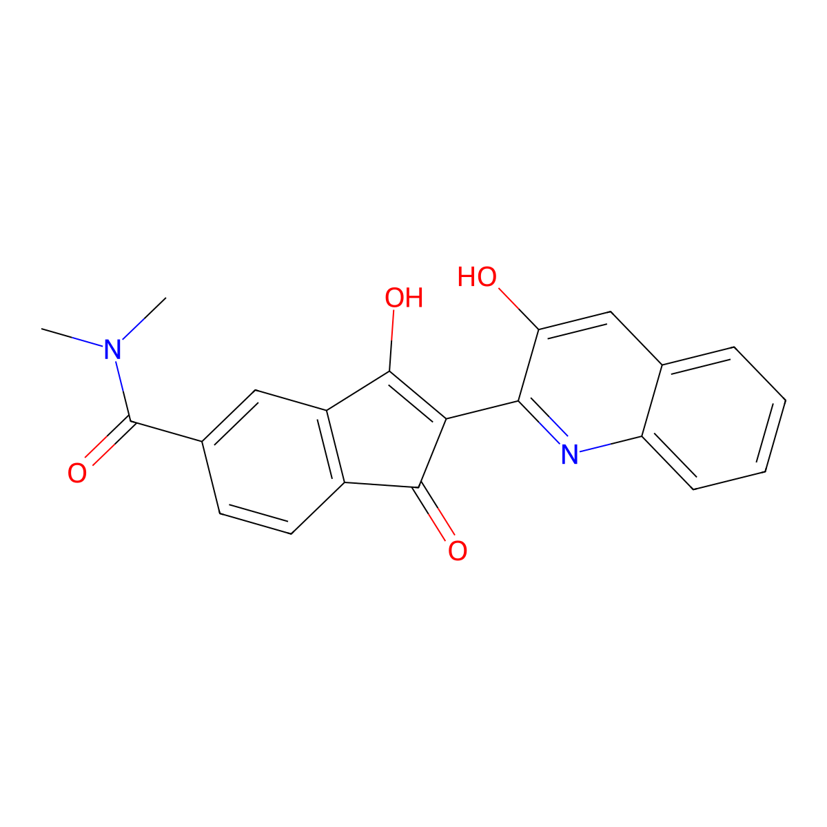 1H-Indene-5-carboxamide, 2,3-dihydro-2-(3-hydroxy-2(1H)-quinolinylidene)-N,N-dimethyl-1,3-dioxo- molecular structure, CAS 43099-94-1