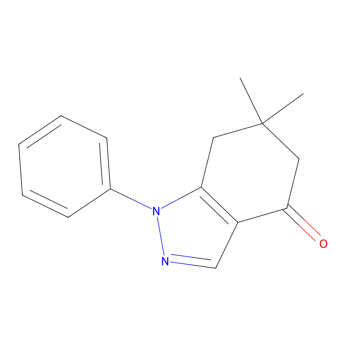 6,6-dimethyl-1-phenyl-6,7-dihydro-1H-indazol-4(5H)-one molecular structure, CAS 43102-70-1