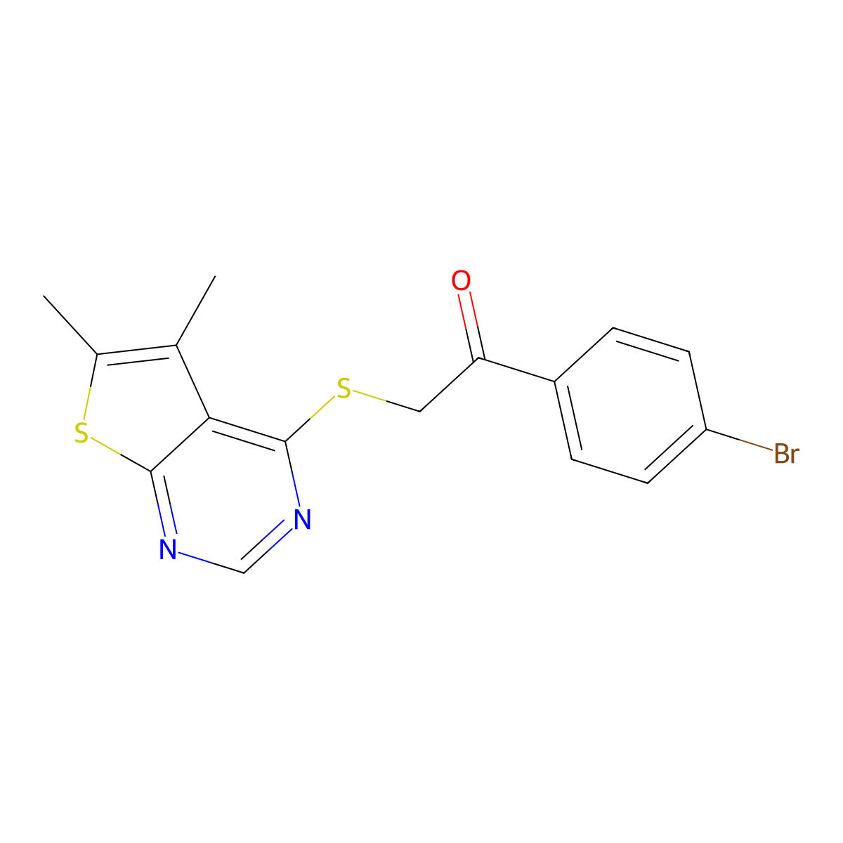 1-(4-Bromophenyl)-2-(5,6-dimethylthieno[2,3-d]pyrimidin-4-yl)sulfanylethanone molecular structure, CAS 431053-66-6