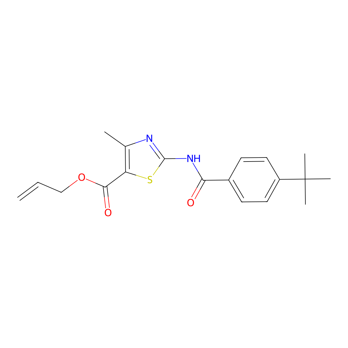 Allyl 2-[(4-tert-butylbenzoyl)amino]-4-methyl-1,3-thiazole-5-carboxylate molecular structure, CAS 431053-97-3