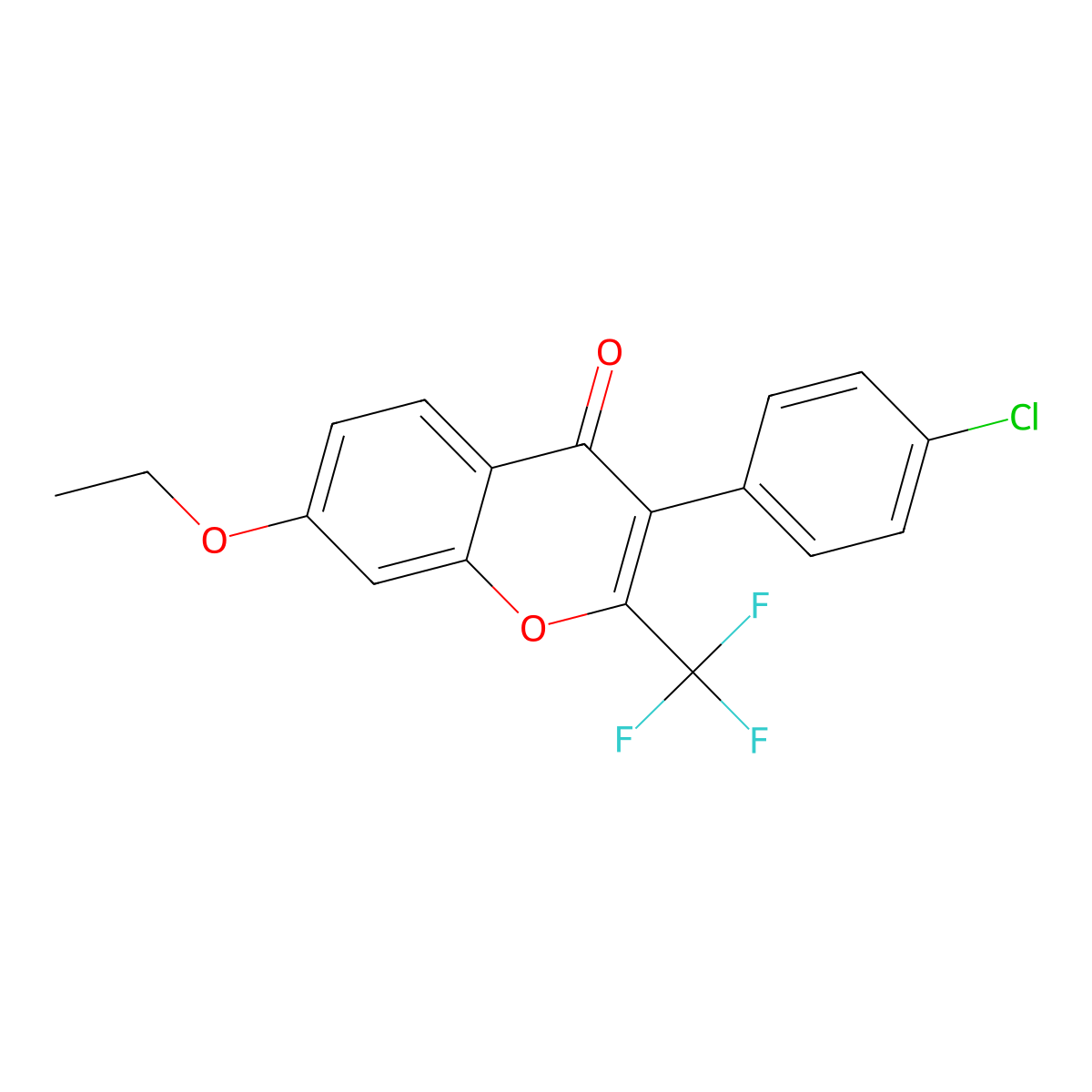 3-(4-Chlorophenyl)-7-ethoxy-2-(trifluoromethyl)chromen-4-one molecular structure, CAS 431054-23-8