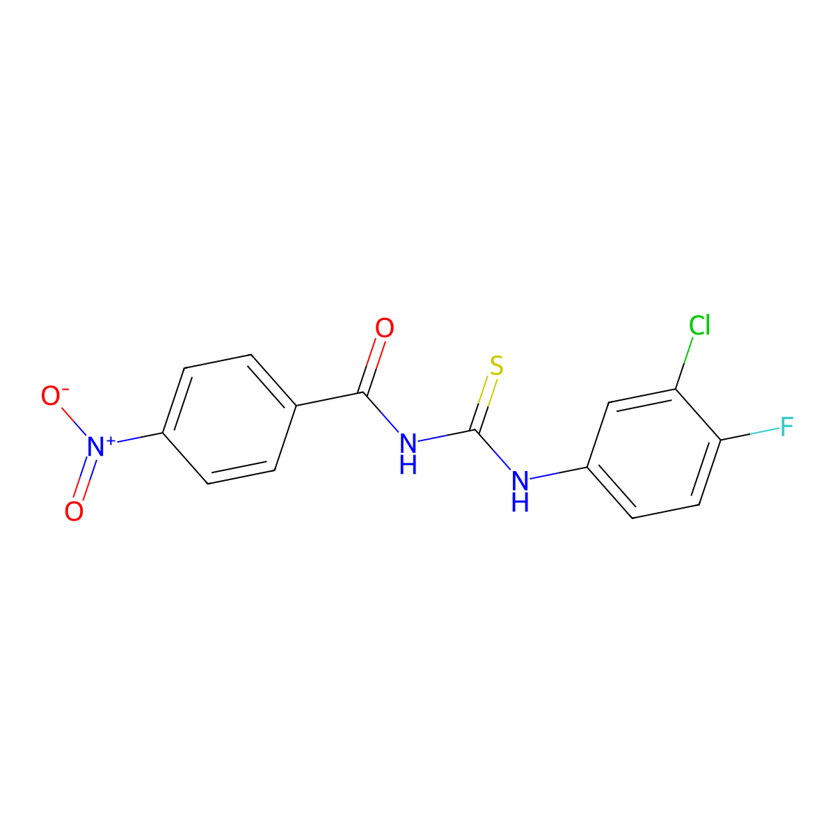 N-[(3-chloro-4-fluorophenyl)carbamothioyl]-4-nitrobenzamide molecular structure, CAS 431054-60-3