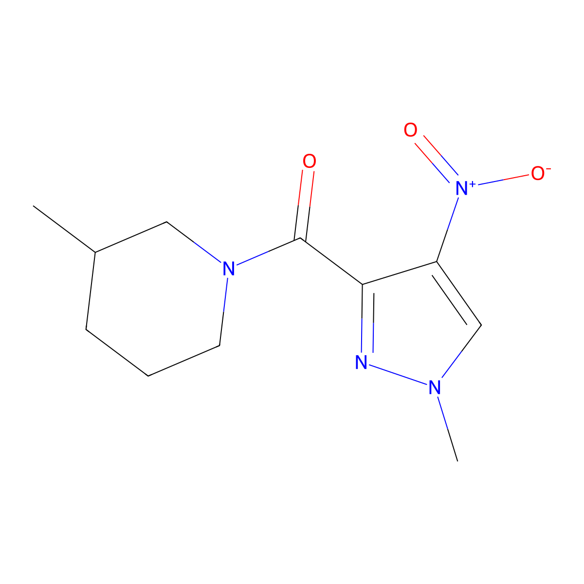 (1-Methyl-4-nitropyrazol-3-yl)-(3-methylpiperidin-1-yl)methanone molecular structure, CAS 431054-61-4
