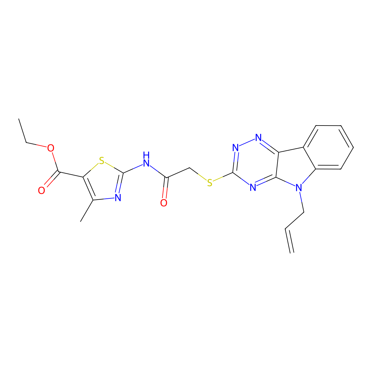 ethyl 4-methyl-2-[({[5-(prop-2-en-1-yl)-5H-[1,2,4]triazino[5,6-b]indol-3-yl]sulfanyl}acetyl)amino]-1,3-thiazole-5-carboxylate molecular structure, CAS 431055-24-2