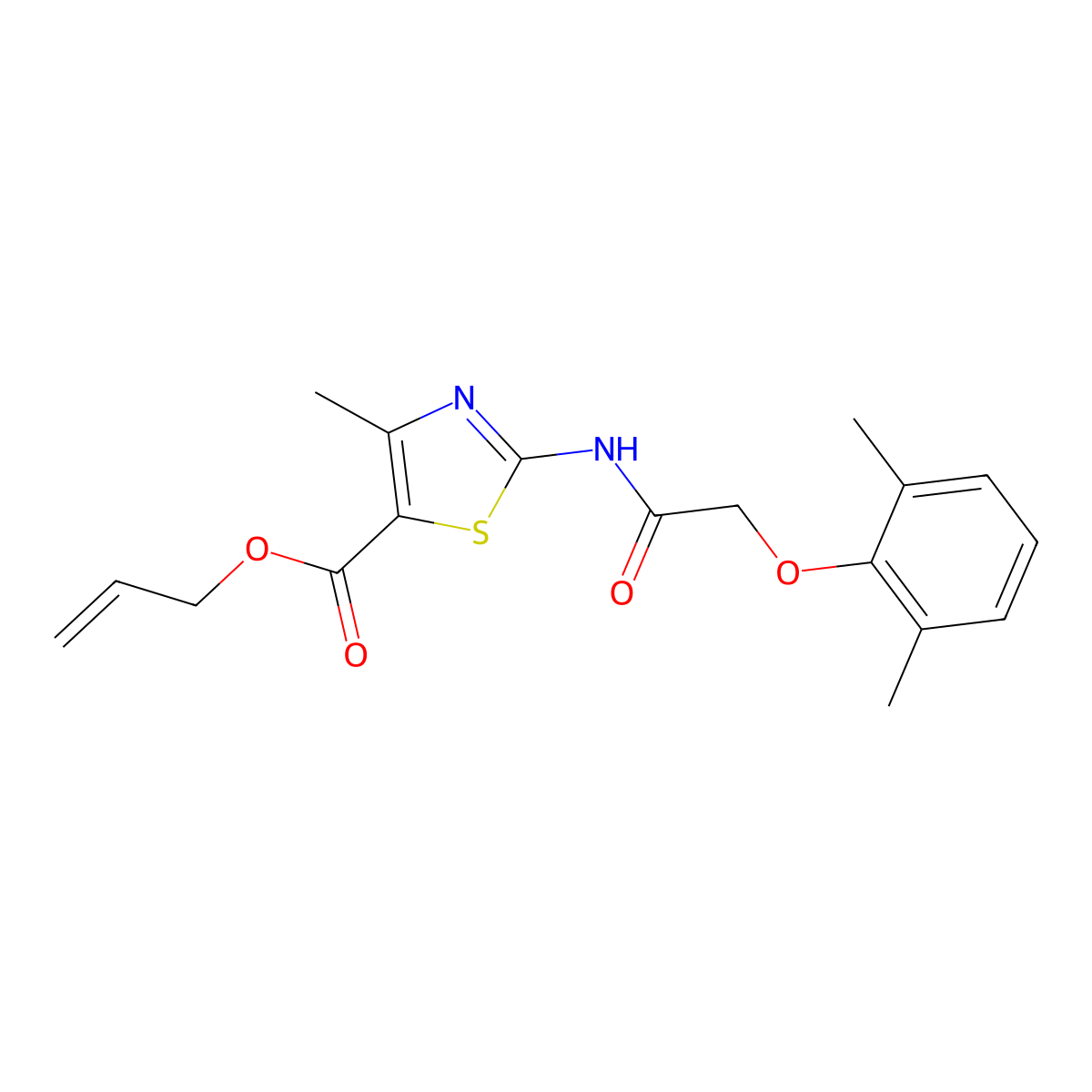 Prop-2-en-1-yl 2-{[(2,6-dimethylphenoxy)acetyl]amino}-4-methyl-1,3-thiazole-5-carboxylate molecular structure, CAS 431055-39-9