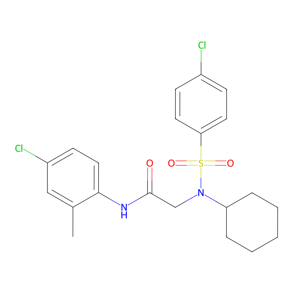 N-(4-chloro-2-methylphenyl)-2-[(4-chlorophenyl)sulfonyl-cyclohexylamino]acetamide molecular structure, CAS 431055-64-0
