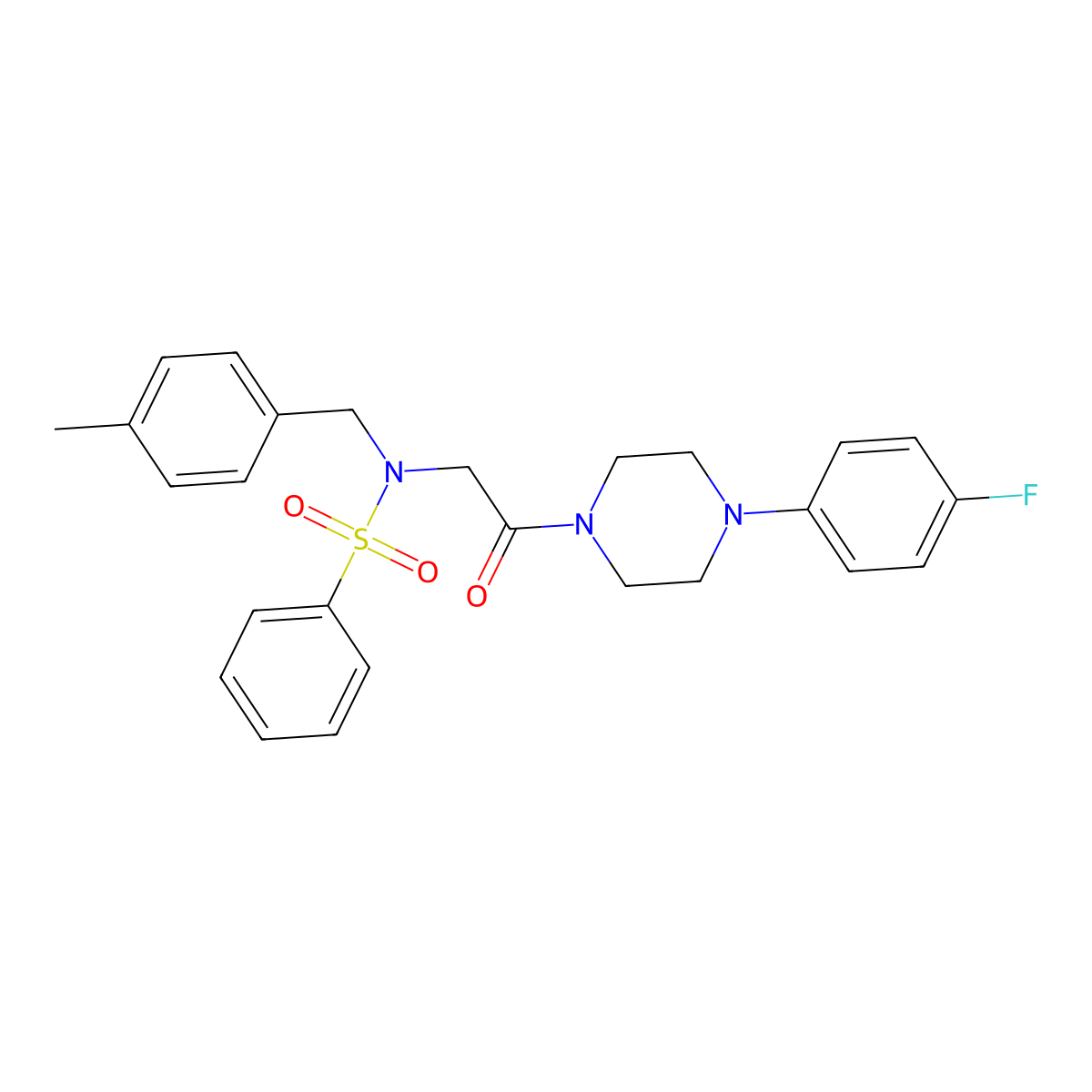 N-[2-[4-(4-fluorophenyl)piperazin-1-yl]-2-oxoethyl]-N-[(4-methylphenyl)methyl]benzenesulfonamide molecular structure, CAS 431055-90-2