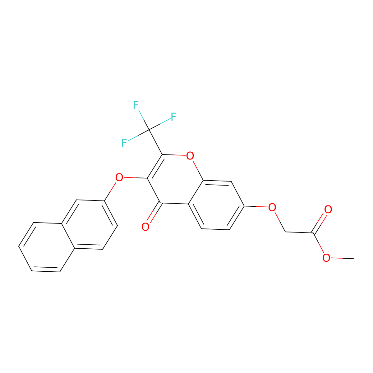 Methyl 2-[3-(2-naphthyloxy)-4-oxo-2-(trifluoromethyl)chromen-7-yloxy]acetate molecular structure, CAS 431056-05-2