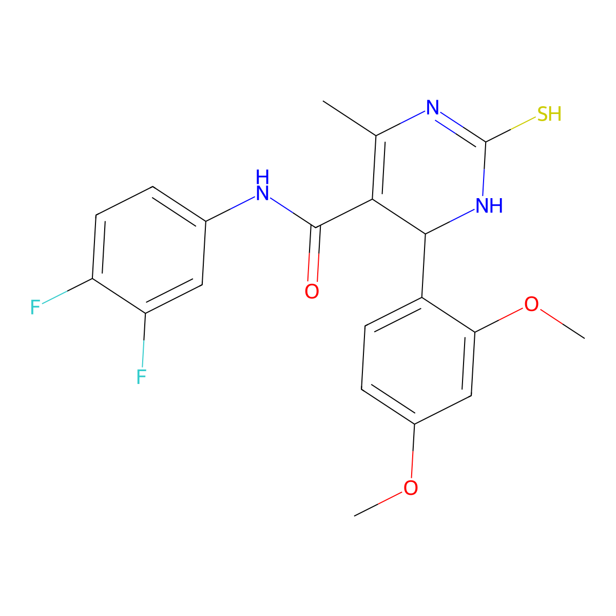 N-(3,4-difluorophenyl)-4-(2,4-dimethoxyphenyl)-6-methyl-2-thioxo-1,2,3,4-tetrahydropyrimidine-5-carboxamide molecular structure, CAS 431056-91-6