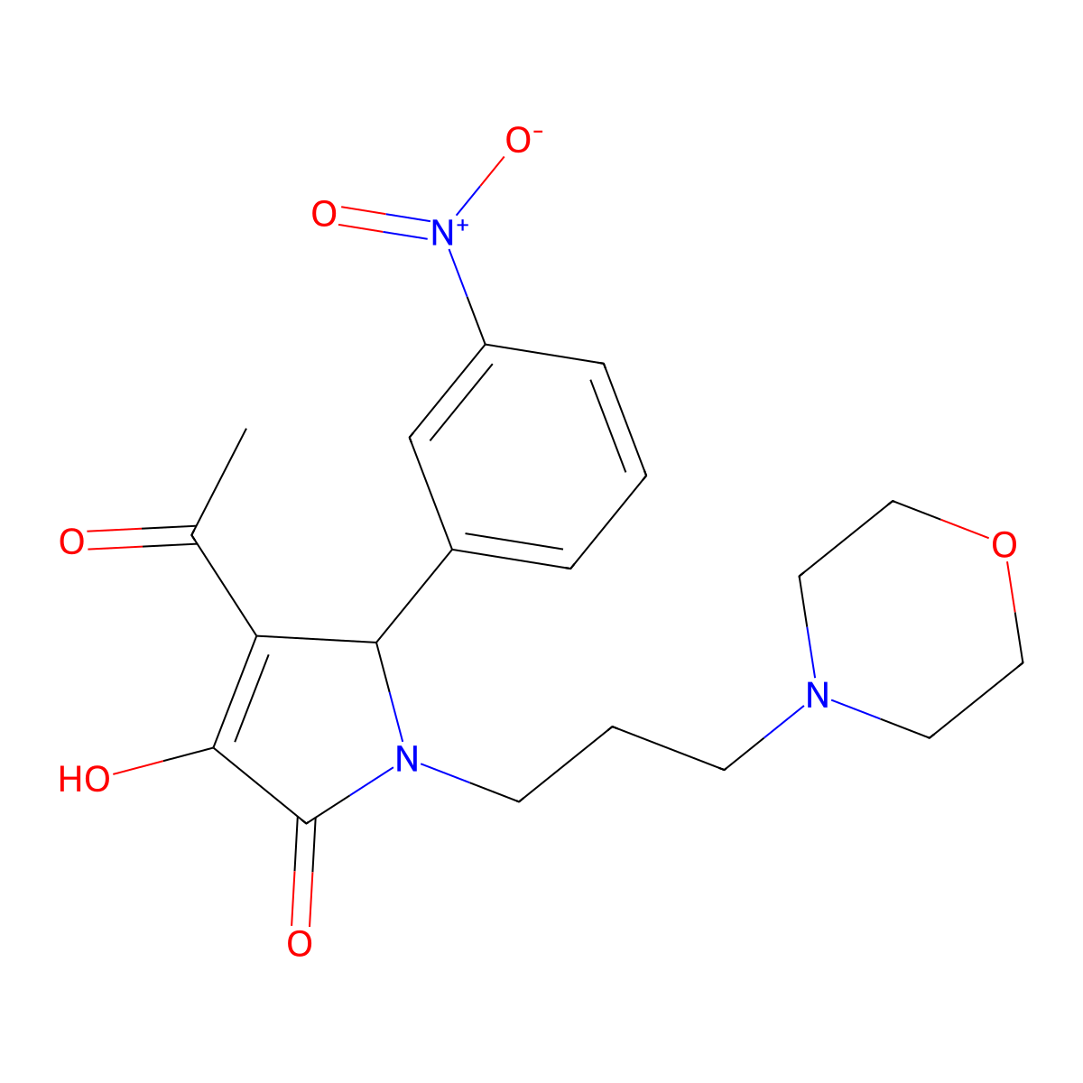 3-acetyl-4-hydroxy-1-(3-morpholin-4-ylpropyl)-2-(3-nitrophenyl)-2H-pyrrol-5-one molecular structure, CAS 431056-96-1