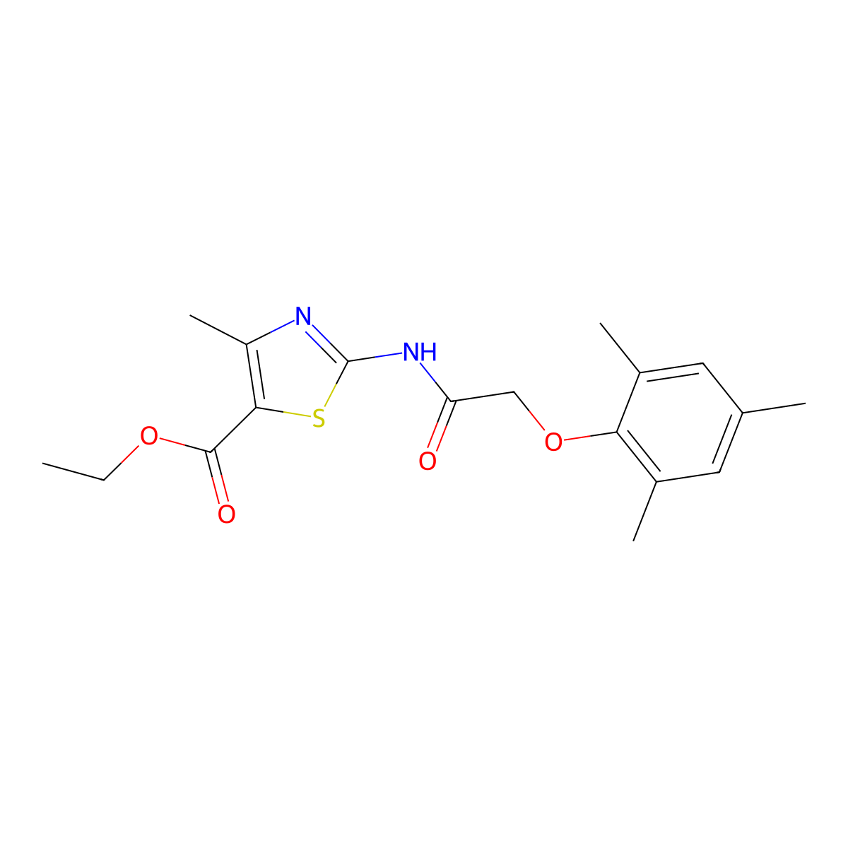 Ethyl 4-methyl-2-{[(2,4,6-trimethylphenoxy)acetyl]amino}-1,3-thiazole-5-carboxylate molecular structure, CAS 431057-84-0