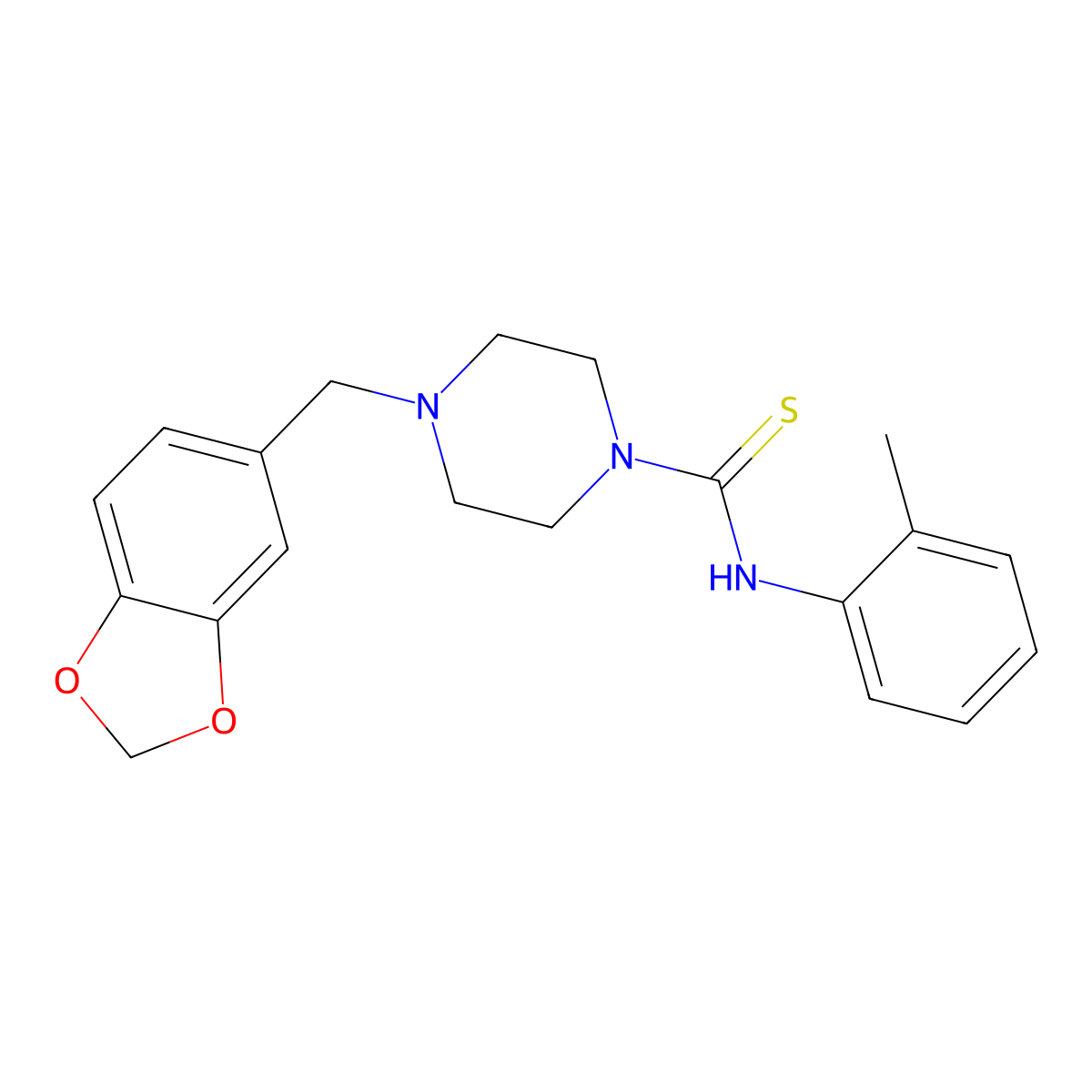 4-(1,3-benzodioxol-5-ylmethyl)-N-(2-methylphenyl)piperazine-1-carbothioamide molecular structure, CAS 431057-88-4