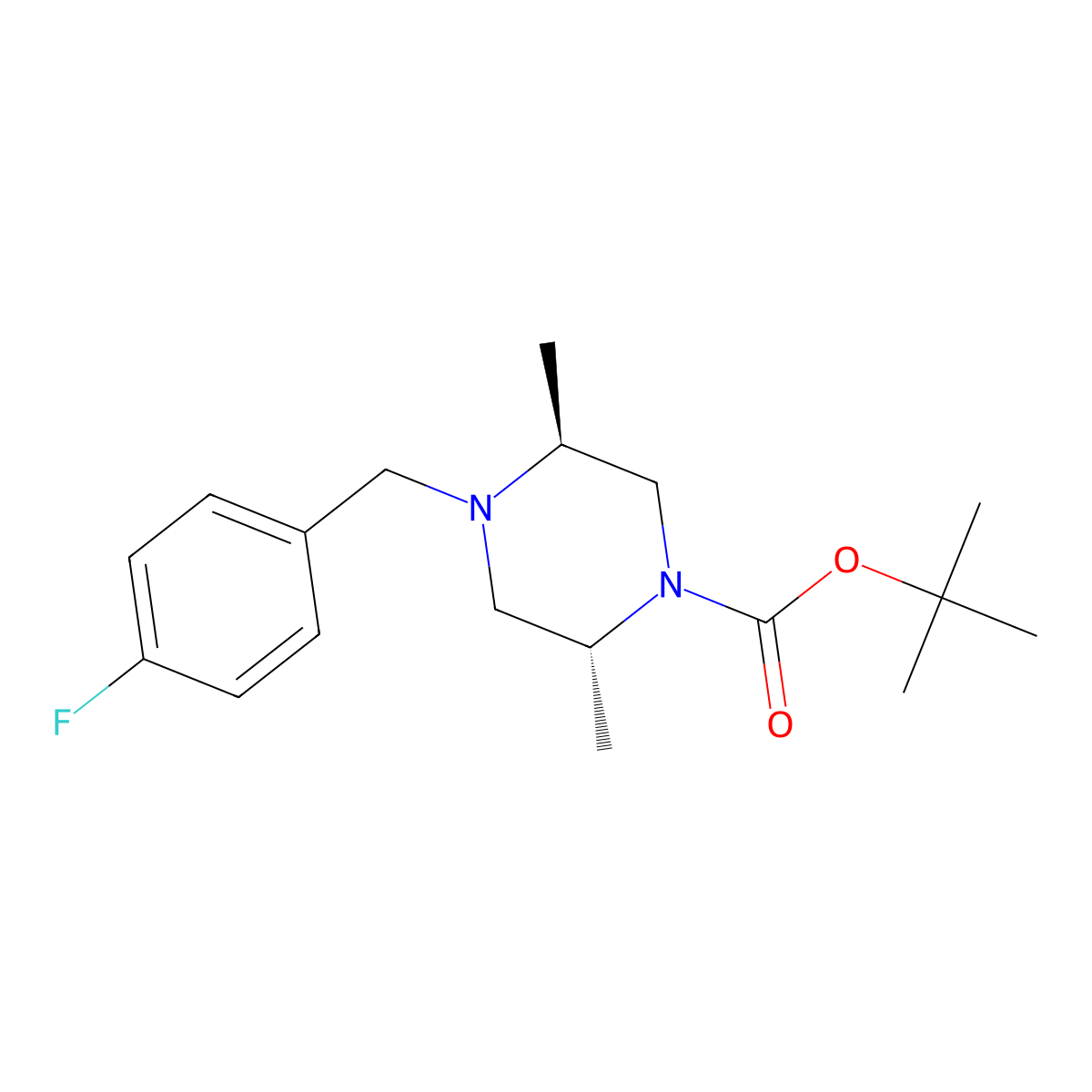 1-Piperazinecarboxylic acid, 4-[(4-fluorophenyl)methyl]-2,5-dimethyl-, 1,1-dimethylethyl ester, (2R,5S)- molecular structure, CAS 431062-01-0