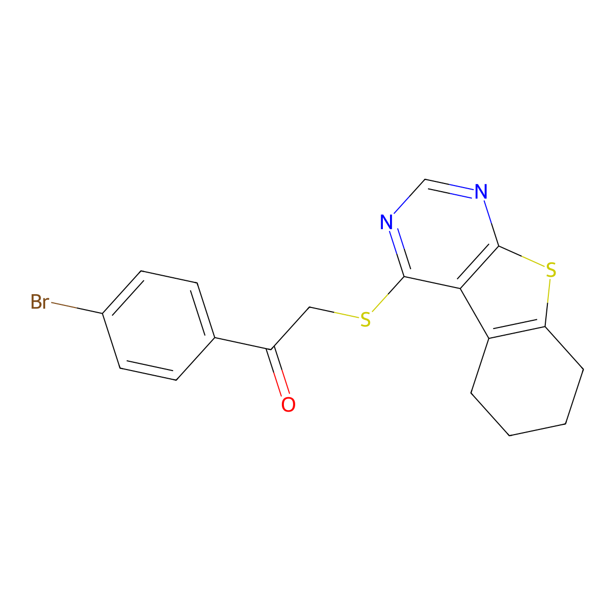 1-(4-Bromophenyl)-2-(5,6,7,8-tetrahydro[1]benzothieno[2,3-d]pyrimidin-4-ylsulfanyl)ethanone molecular structure, CAS 431065-94-0