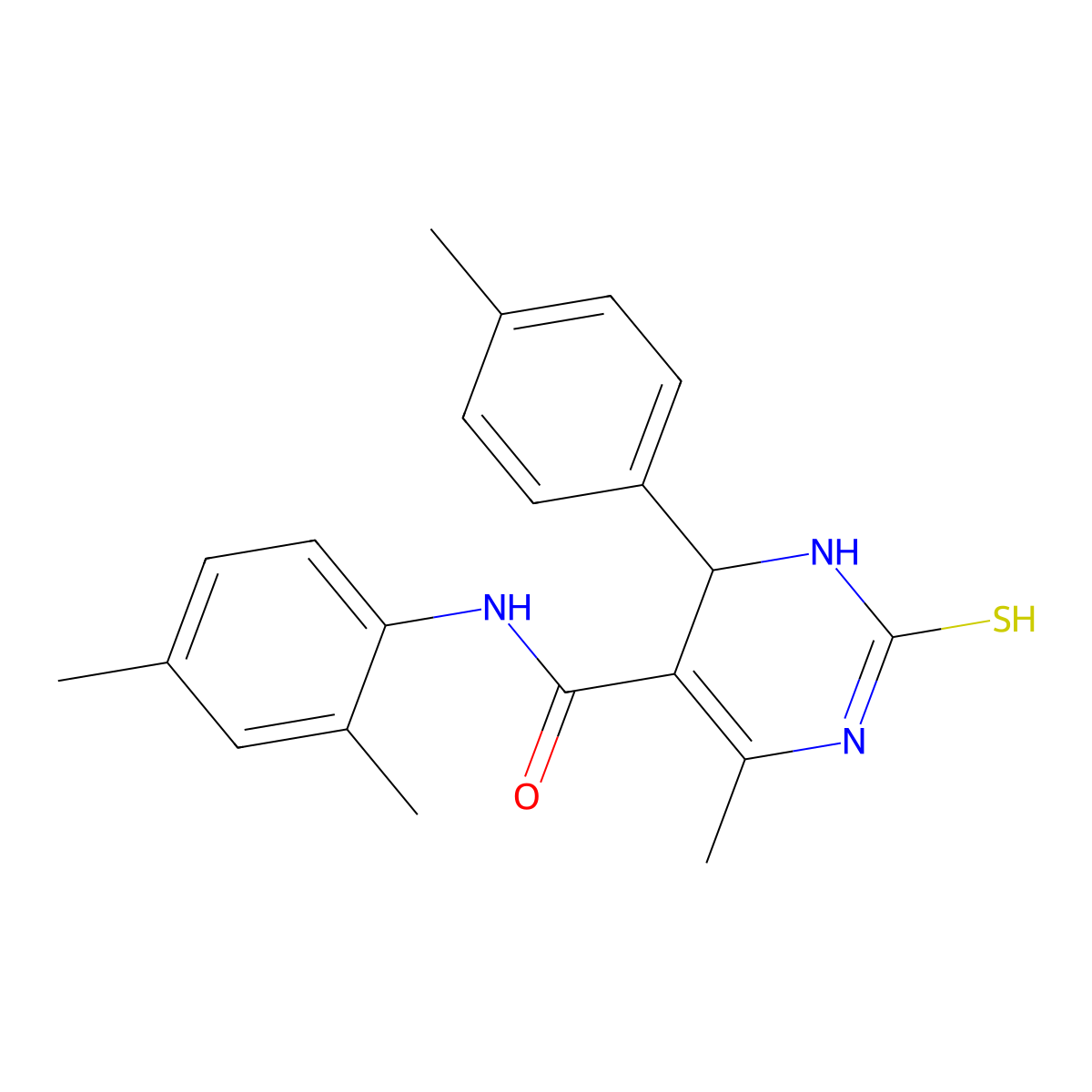 N-(2,4-dimethylphenyl)-6-methyl-4-(4-methylphenyl)-2-sulfanylidene-3,4-dihydro-1H-pyrimidine-5-carboxamide molecular structure, CAS 431065-95-1