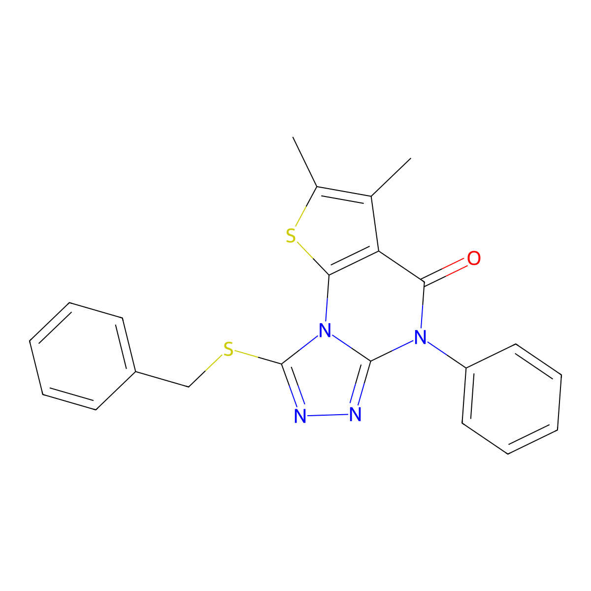 8-(benzylsulfanyl)-2,3-dimethyl-5-phenylthieno[3,2-e][1,2,4]triazolo[4,3-a]pyrimidin-4(5H)-one molecular structure, CAS 431066-25-0