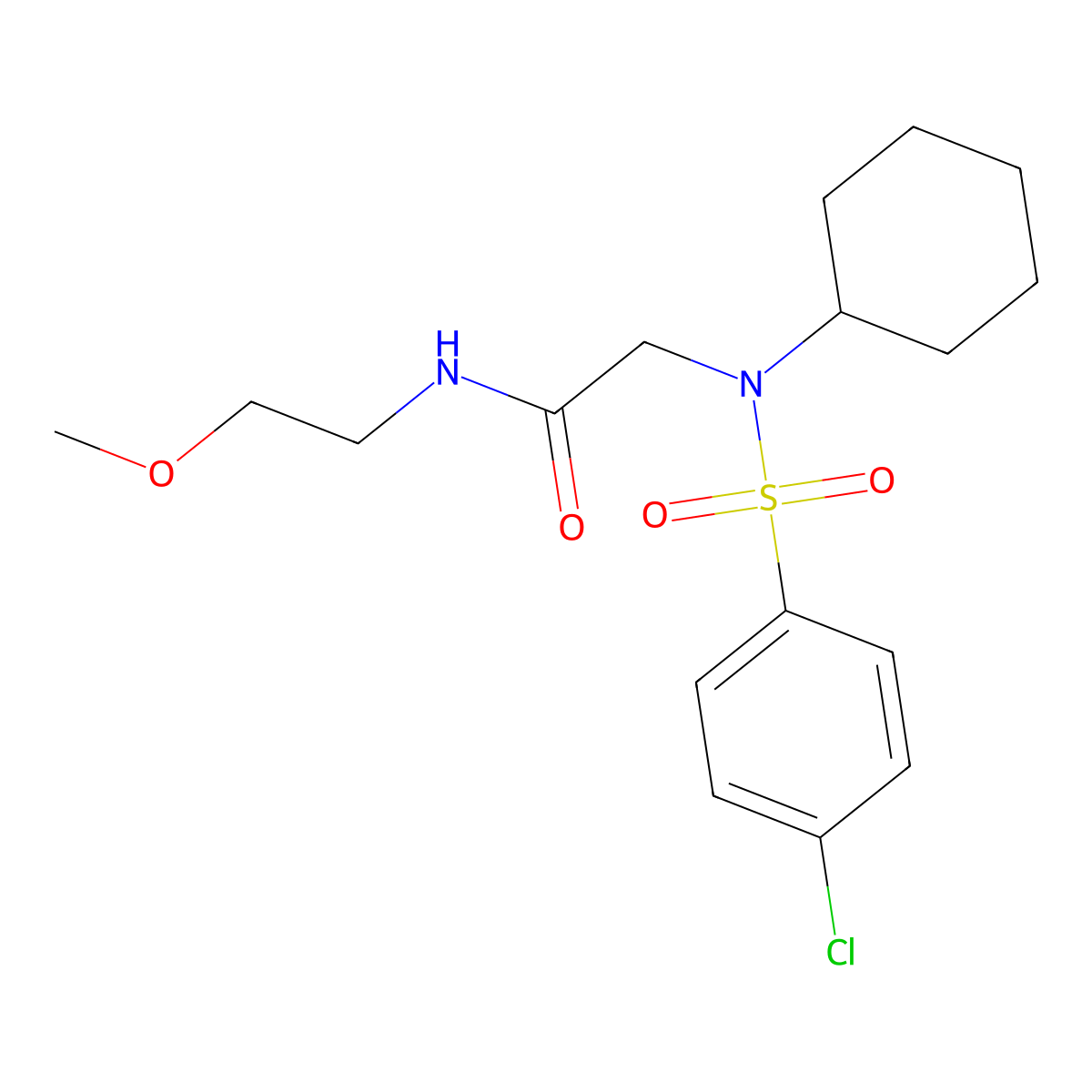 2-[(4-chlorophenyl)sulfonyl-cyclohexylamino]-N-(2-methoxyethyl)acetamide molecular structure, CAS 431066-37-4