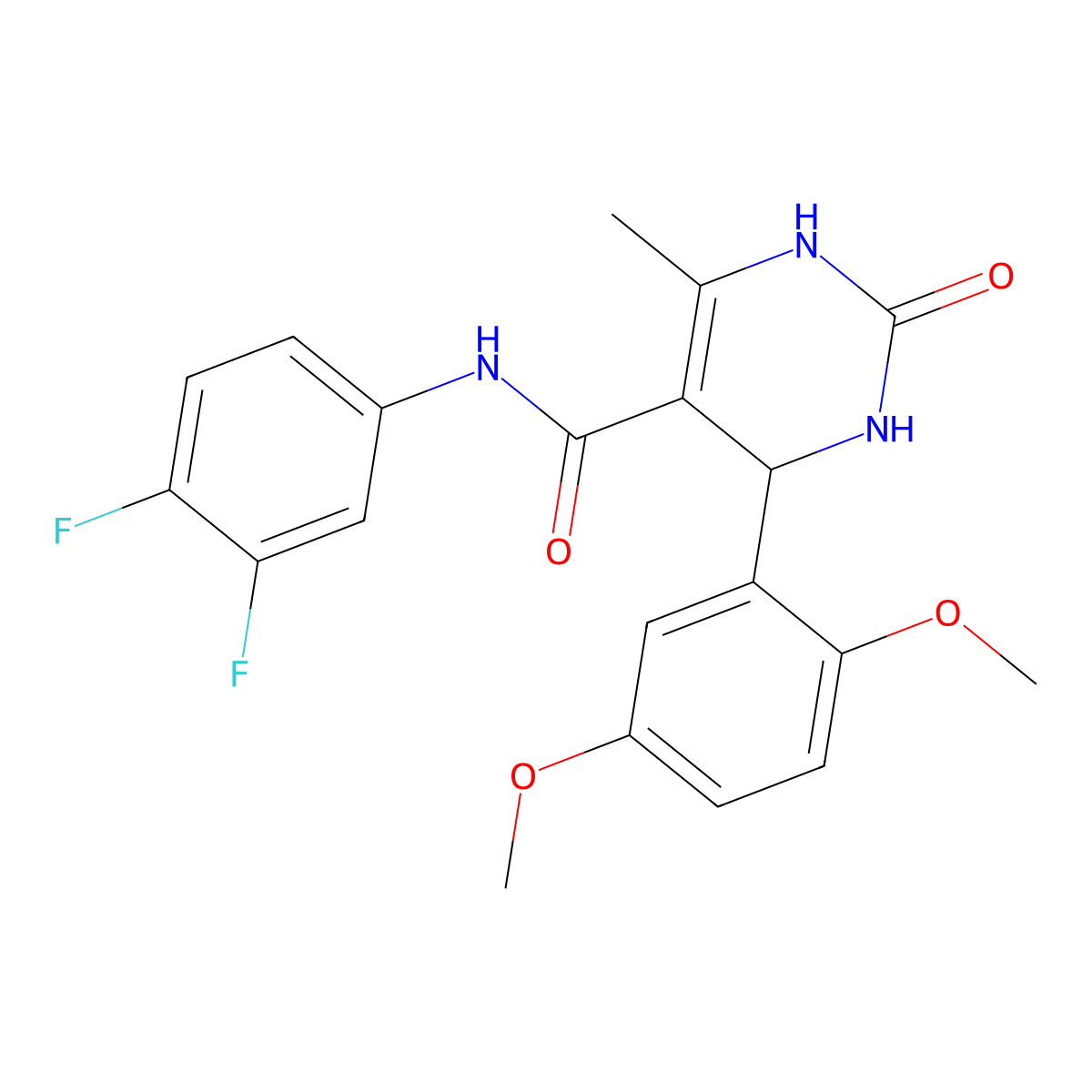 N-(3,4-difluorophenyl)-4-(2,5-dimethoxyphenyl)-6-methyl-2-oxo-1,2,3,4-tetrahydropyrimidine-5-carboxamide molecular structure, CAS 431066-82-9